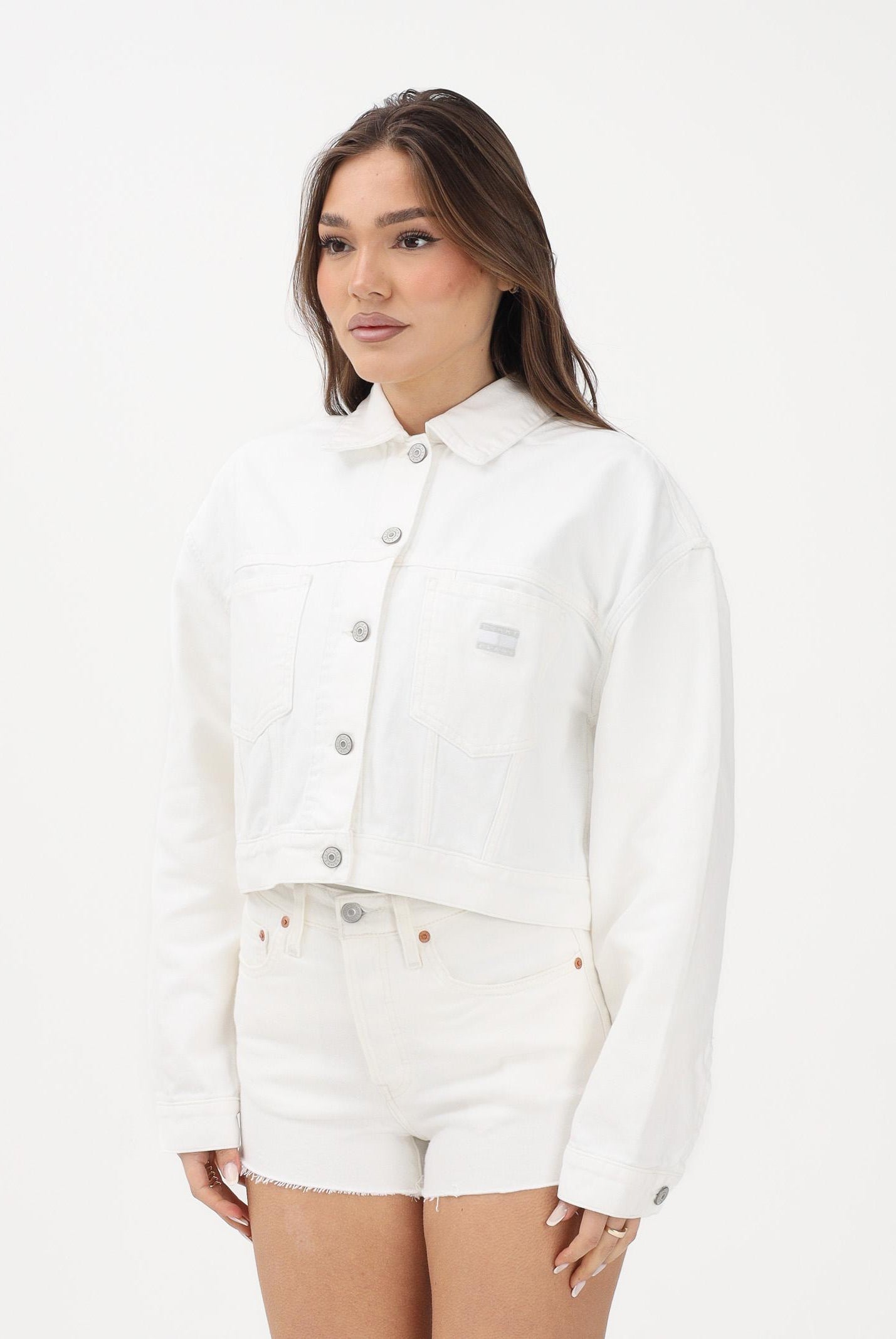TOMMY JEANS Giubbotto in denim bianco da donna con logo sul retro DW0DW21979 1D0 TOMMY JEANS