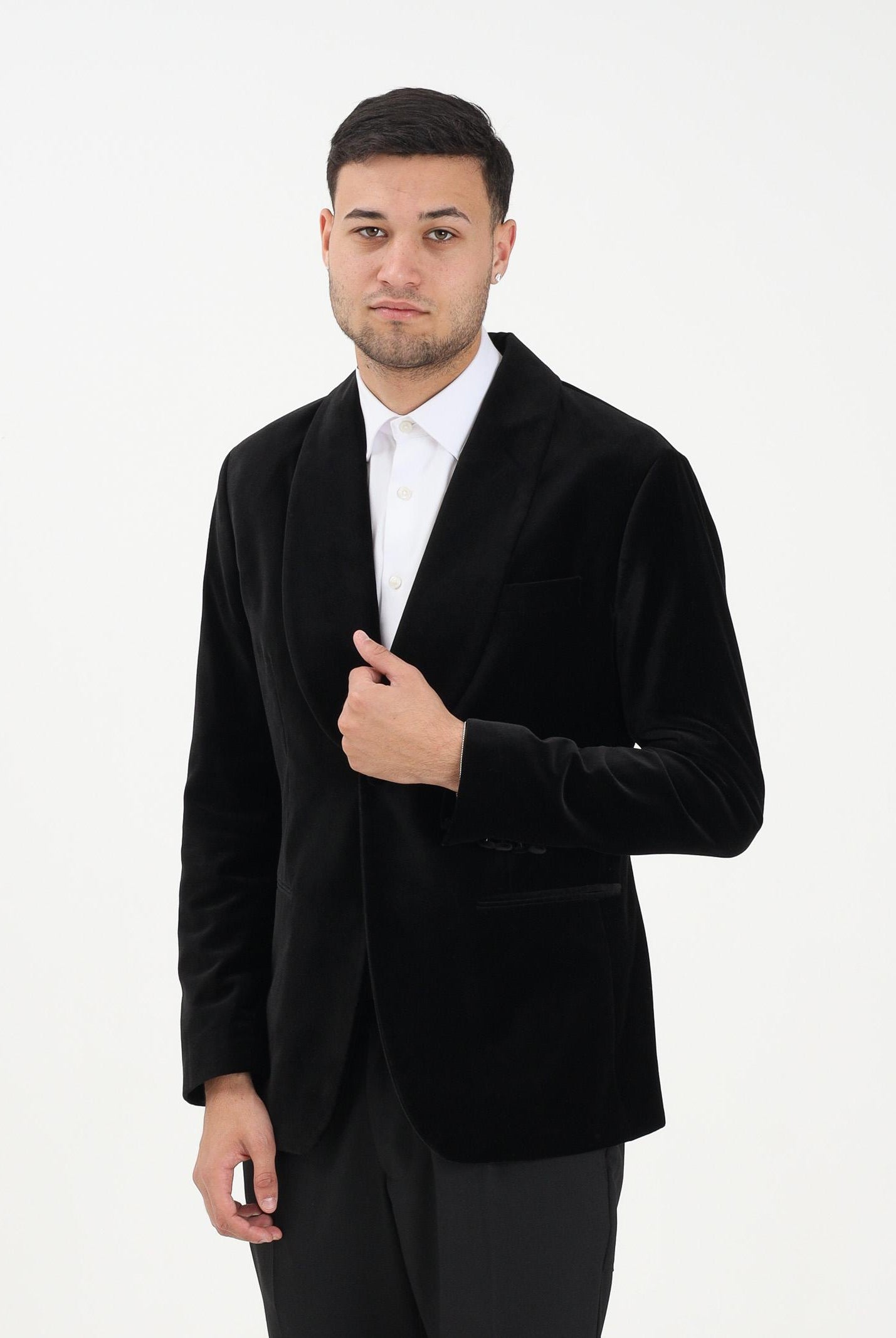 SELECTED HOMME Giacca monopetto in velluto nero da uomo 16099488 Black SELECTED HOMME