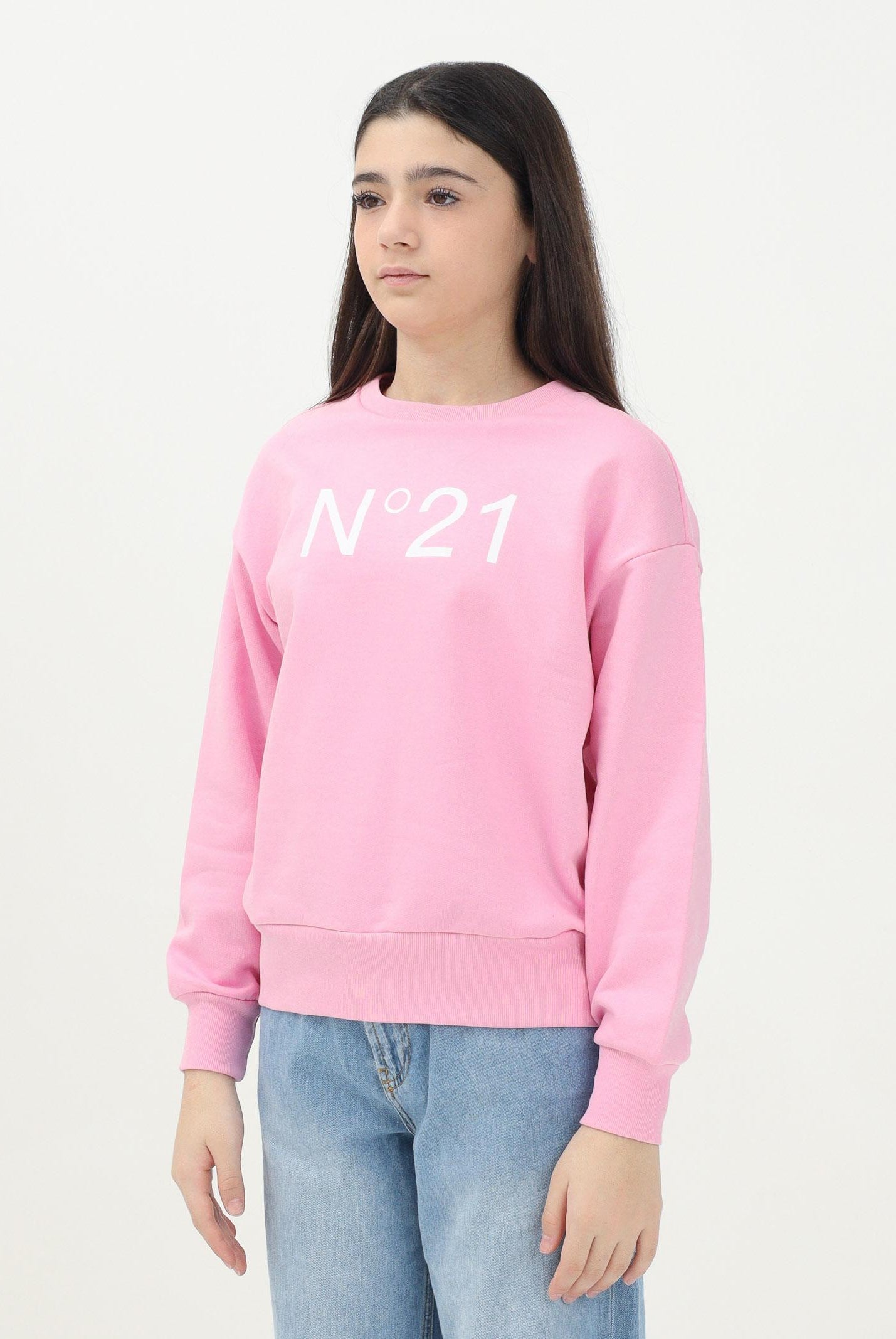 N21 Felpa girocollo rosa per donna, ragazze e bambine con il logo "N°21" stampato N21A23N0154 0N318 N21