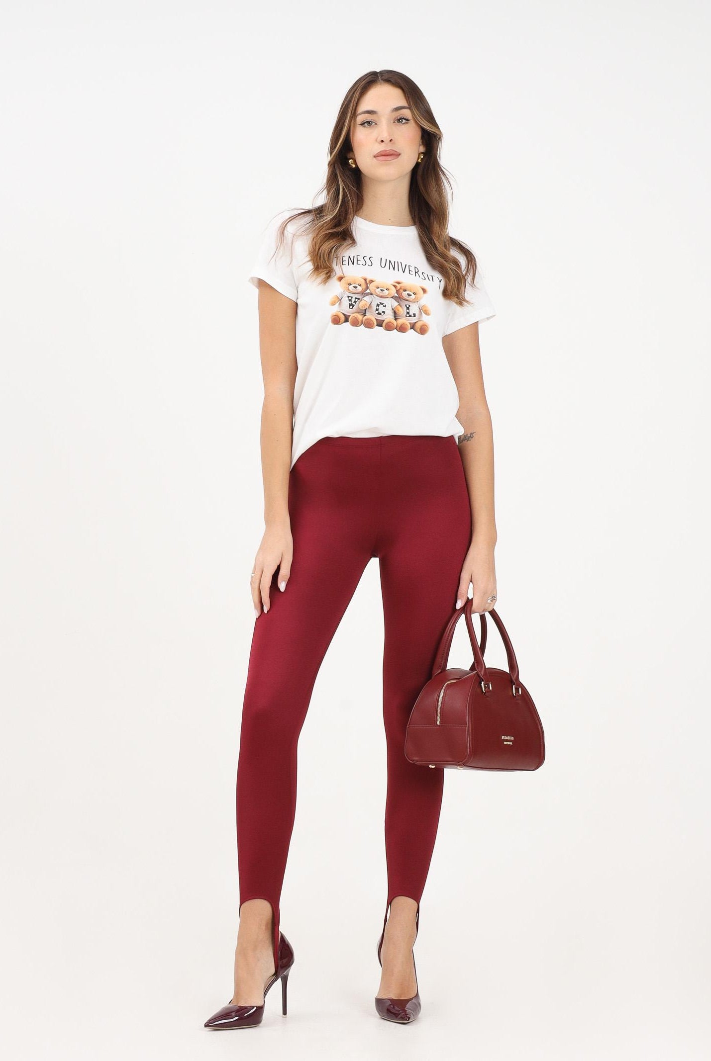 VICOLO Leggings bordeaux da donna con staffa alla caviglia UF0119 BO VICOLO