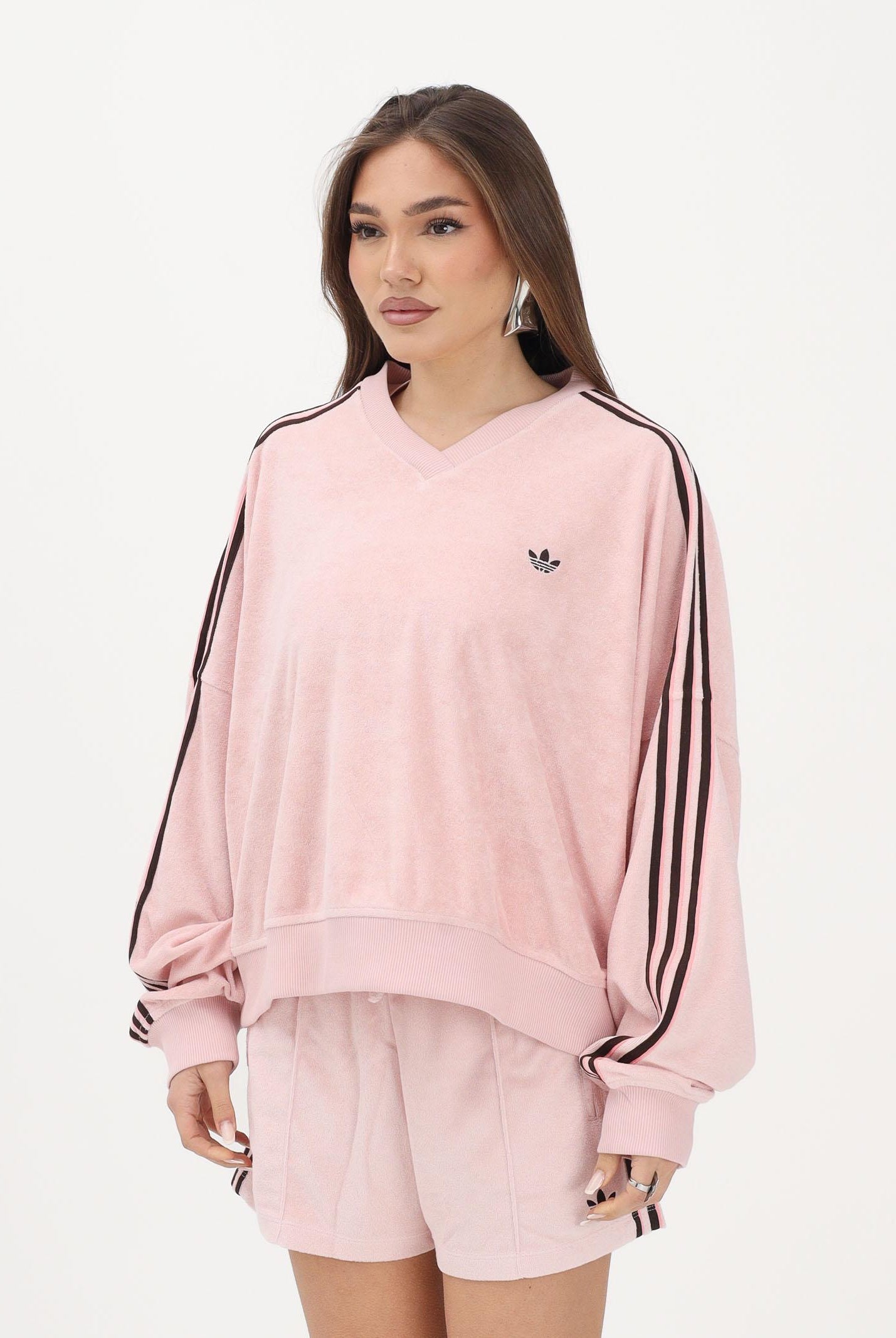 ADIDAS ORIGINALS Polo in spugna a manica lunga rosa da donna KD1400 . ADIDAS ORIGINALS