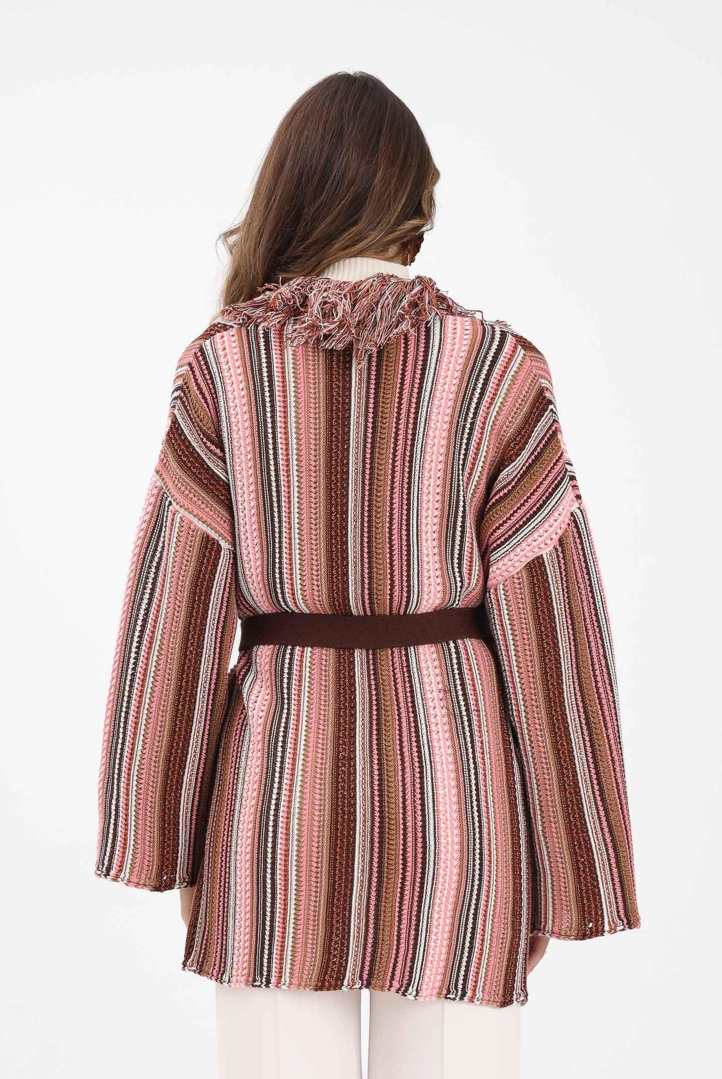 AKEP Kimono rosa da donna in maglia rigata multicolor MGKD11063 V2 AKEP