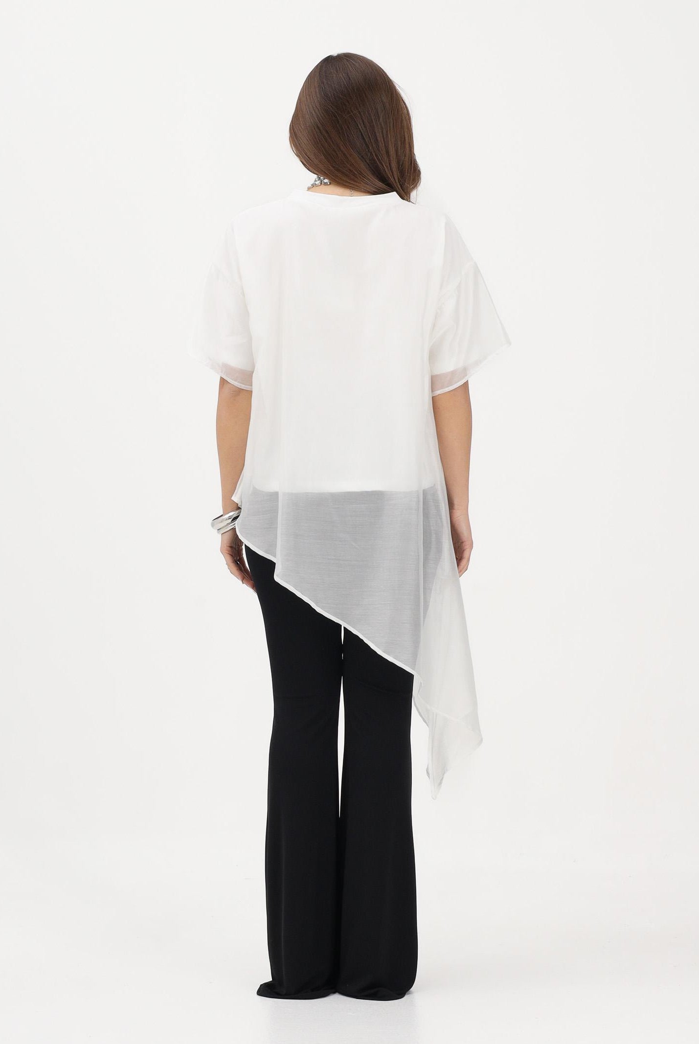 VICOLO T-shirt a manica corta bianca da donna in tessuto velato UAB018 BI VICOLO