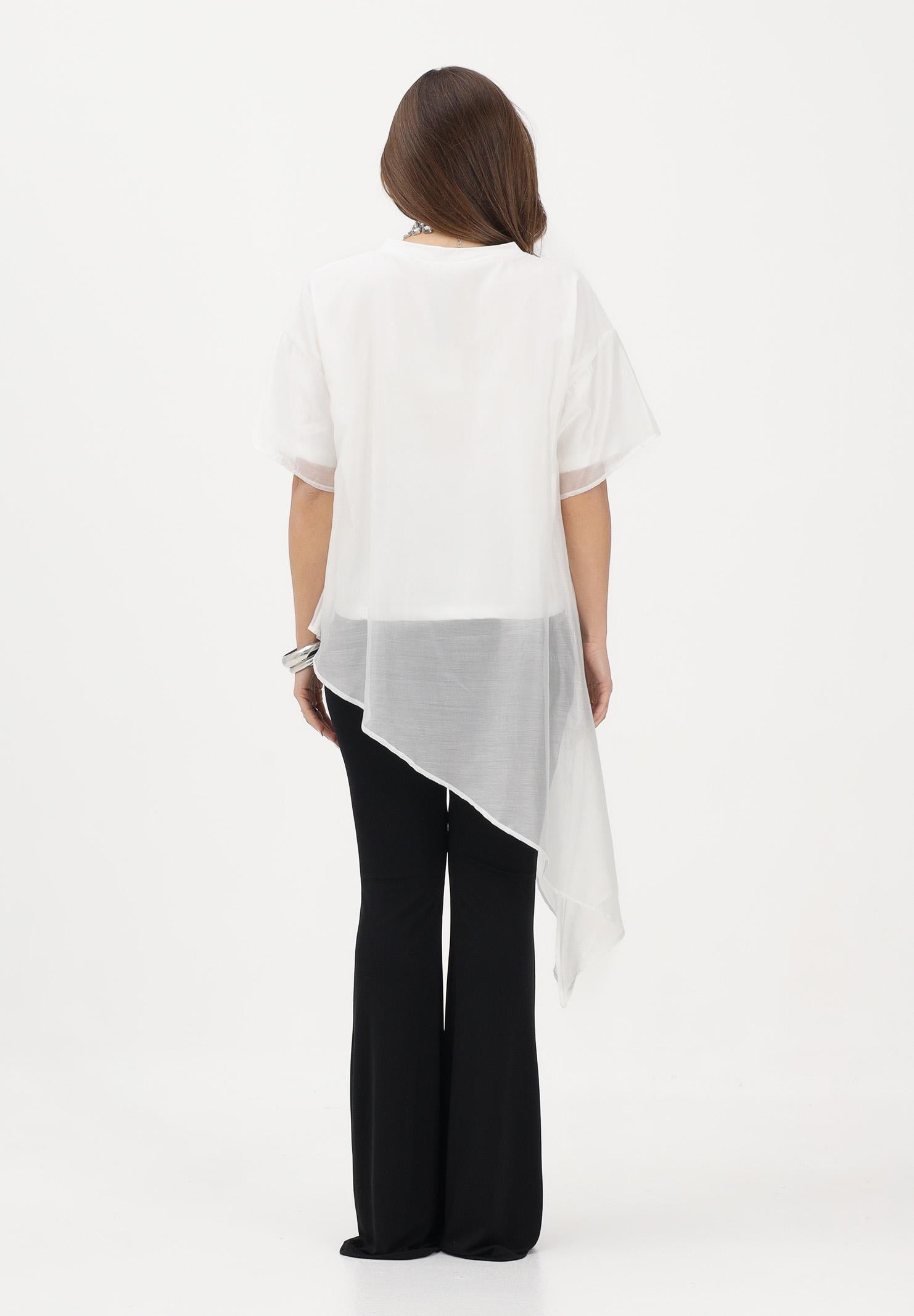 VICOLO T-shirt a manica corta bianca da donna in tessuto velato UAB018 BI VICOLO
