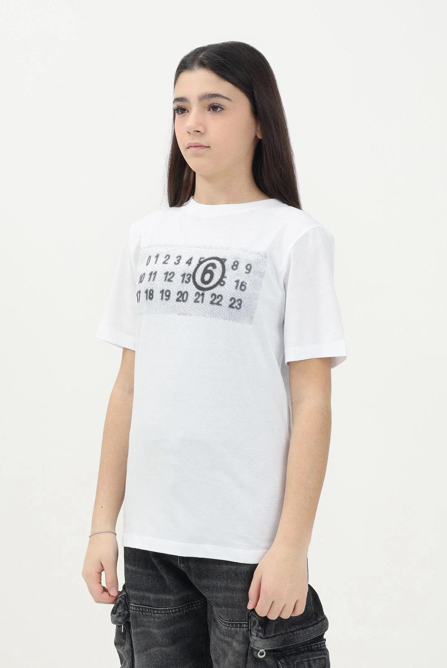 MAISON MARGIELA T-shirt a manica corta bianca per donna, ragazze e bambina con "Stamp Numbers" M60803MM02Y M6100 MAISON MARGIELA