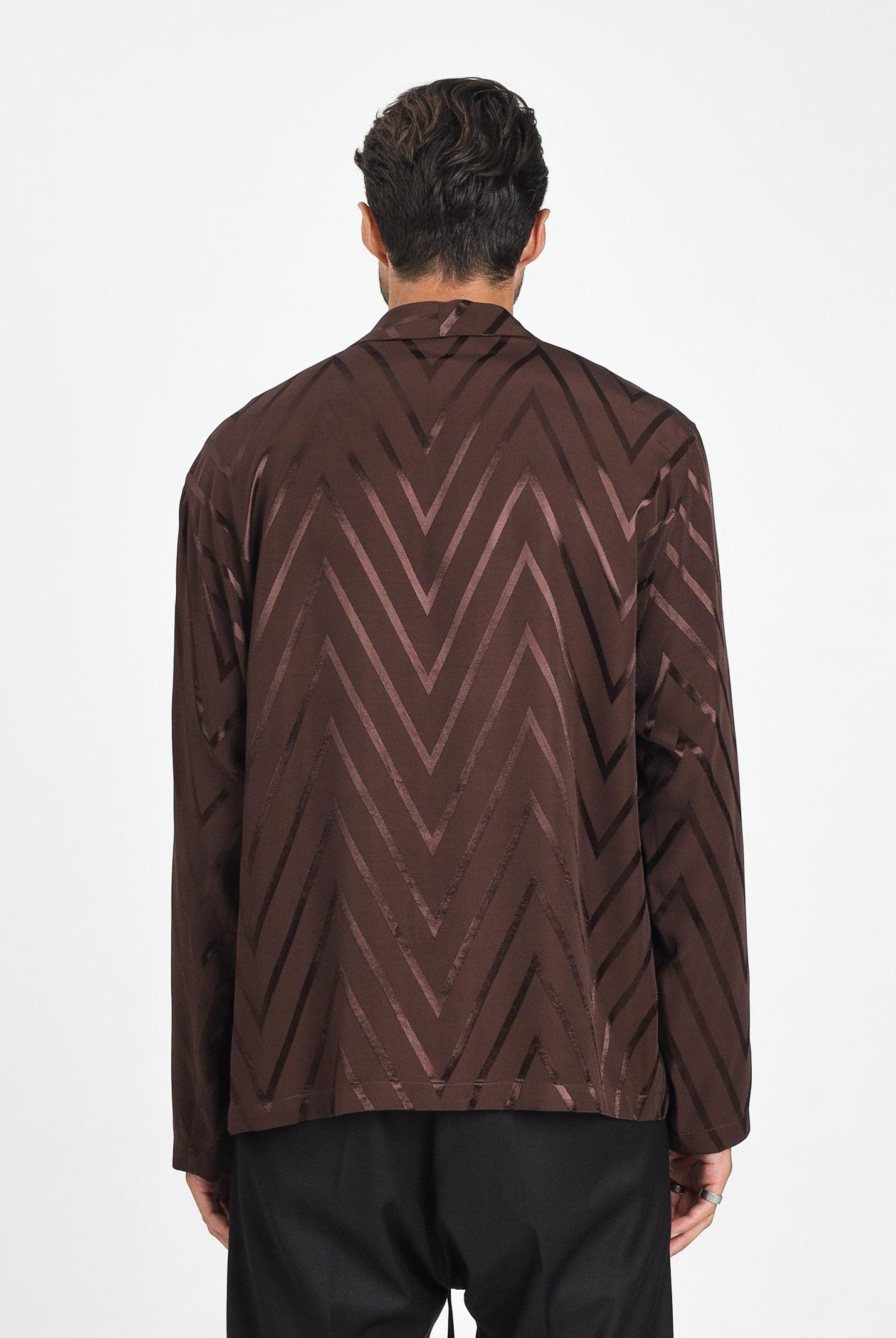 I'M BRIAN Camicia a manica lunga marrone da uomo con motivo a zig-zag CA3425 020 I'M BRIAN