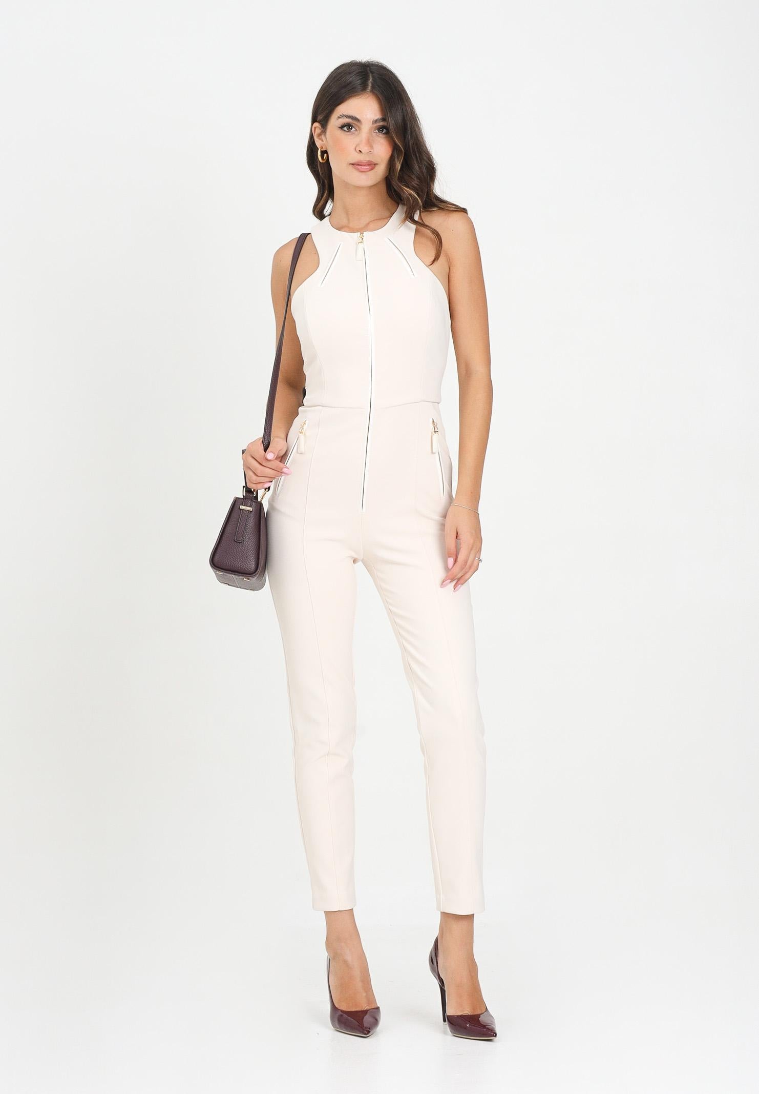 ELISABETTA FRANCHI Tuta elegante latte da donna con dettagli zip TU05556E2 DZ9 ELISABETTA FRANCHI