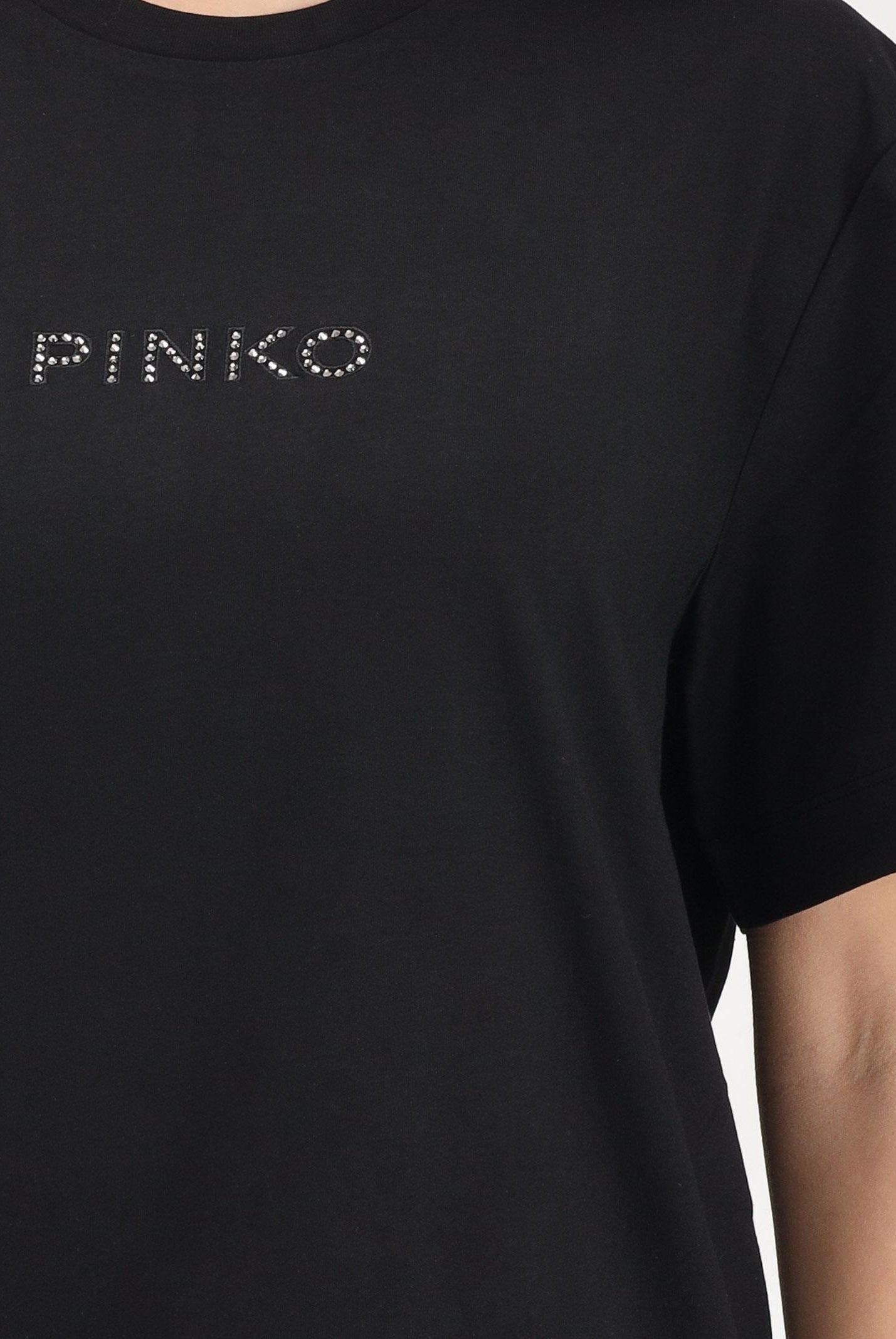 PINKO T-shirt a manica corta nera da donna con maxi scritta in strass 105526A33S Z99 PINKO
