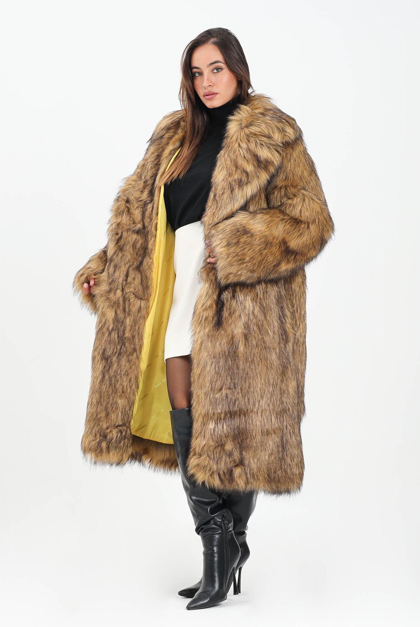 DSQUARED2 Pelliccia lunga in eco-pelliccia beige per donna e ragazze DQ3057D0AEB DQ716 DSQUARED2