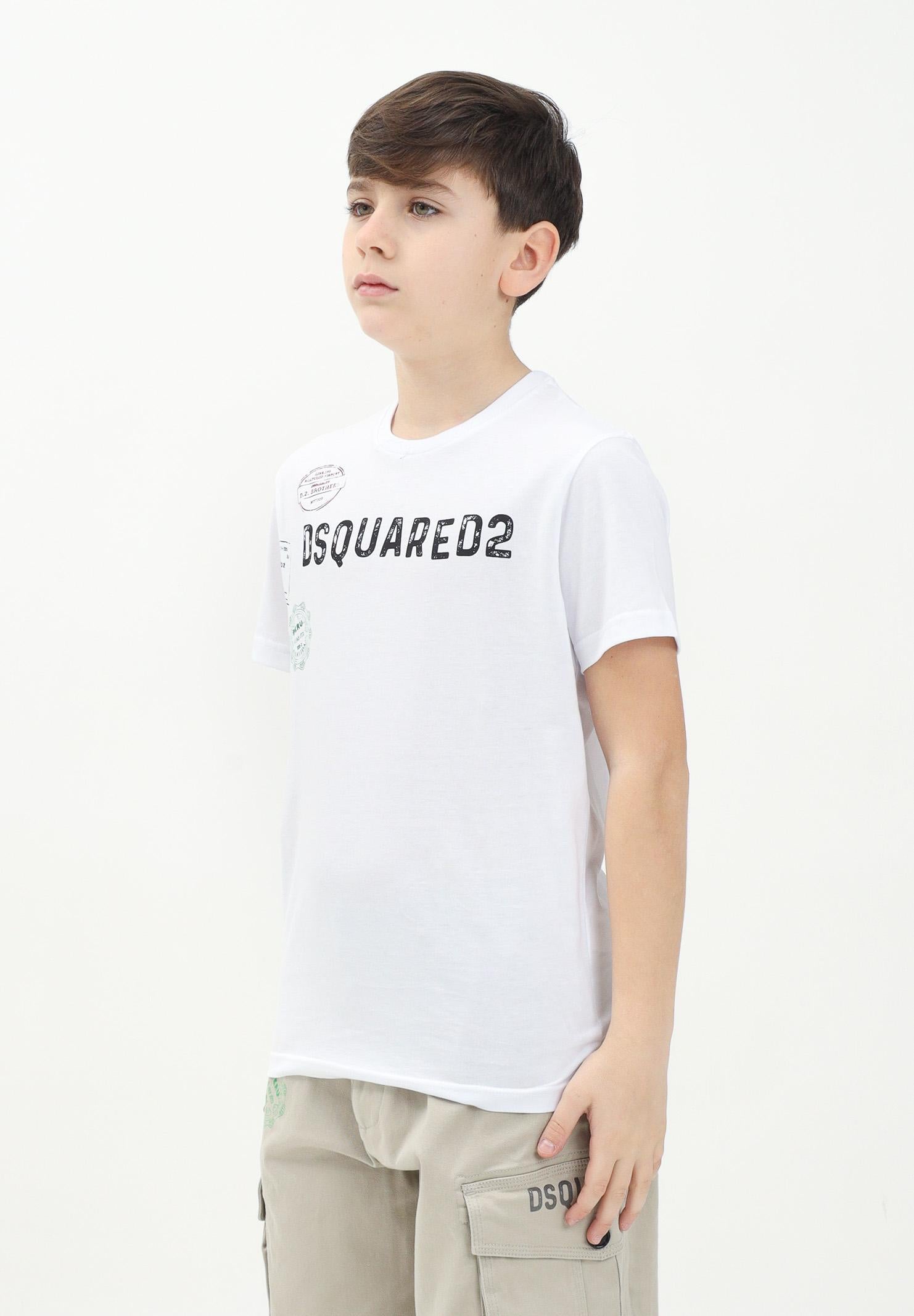 DSQUARED2 T-shirt a manica corta bianca per donna, ragazzi e bambini con grafica Passport DQ2753D0015 DQ100 DSQUARED2