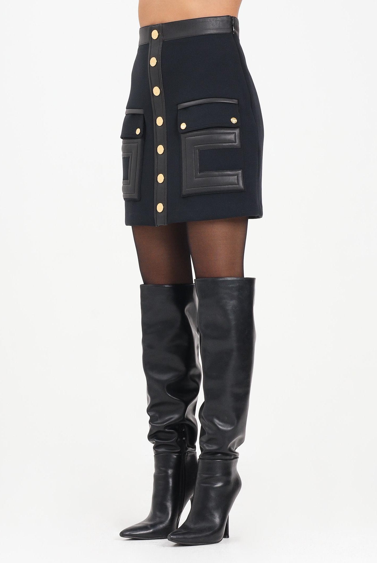 ELISABETTA FRANCHI Gonna corta nera da donna con dettagli logo<BR/> GO12057E2 110 ELISABETTA FRANCHI