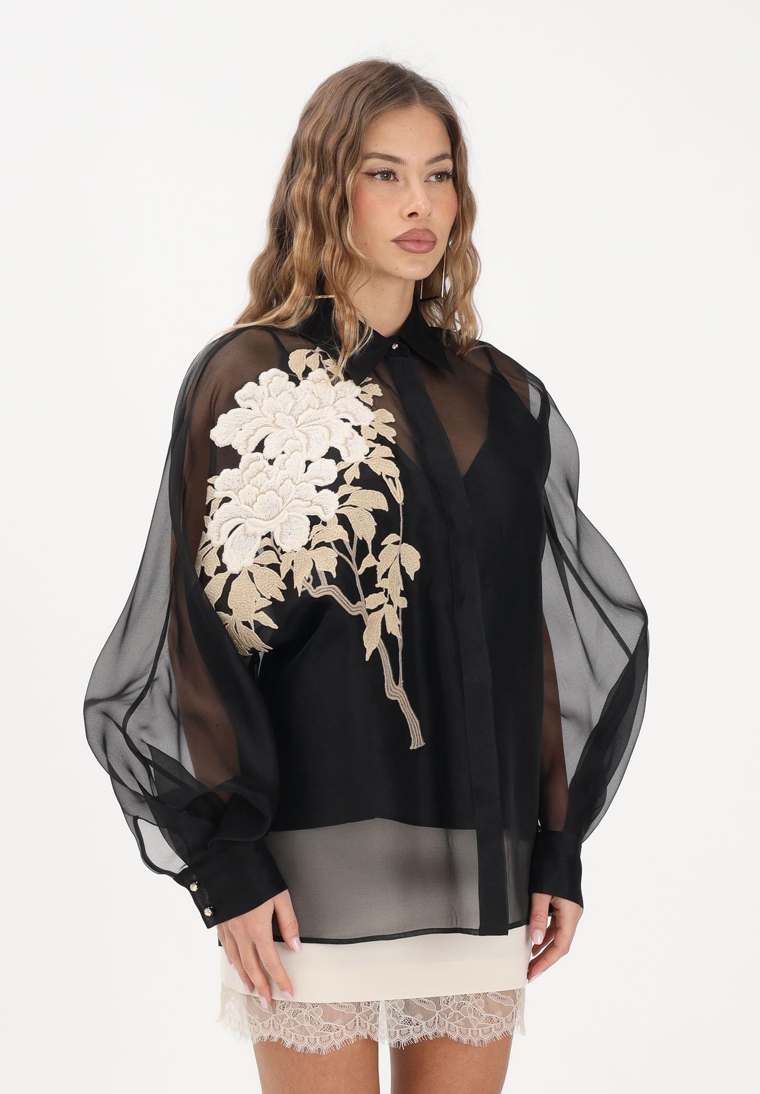 MAX MARA Camicia a manica lunga nera da donna con ricamo floreale 2616261014600 002 MAX MARA