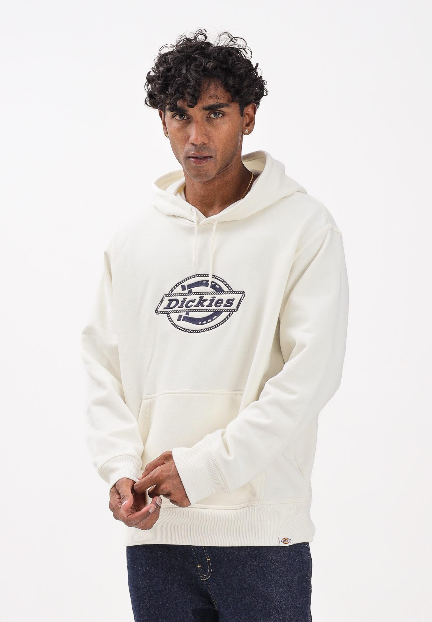 DICKIES forth shaw felpa con cappuccio panna da uomo con logo ricamato in blu. DK0A88L4C481 DIckies