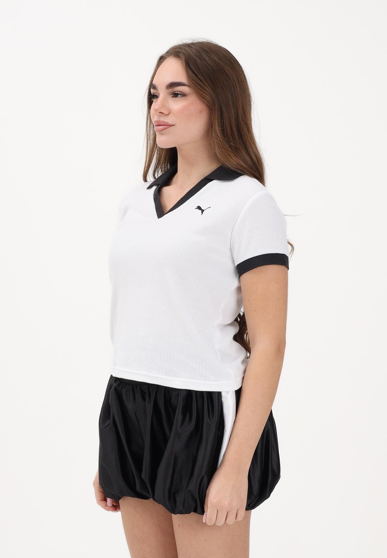 PUMA Polo a manica corta Wardrobe Essentials bianca e nera da donna 635395 02 PUMA