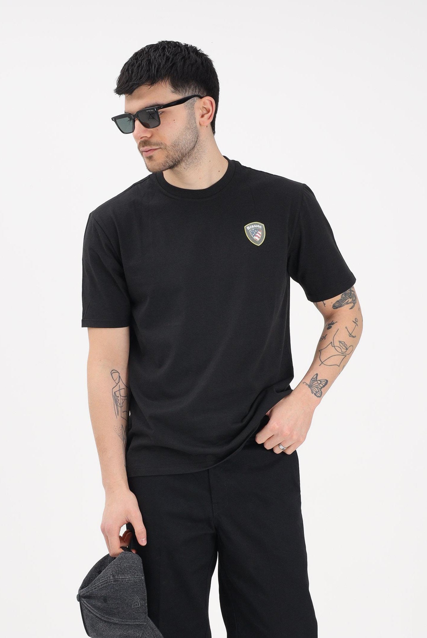 BLAUER T-shirt a manica corta FAXON nera da uomo con logo 26SBLUH02284-007480 999 BLAUER