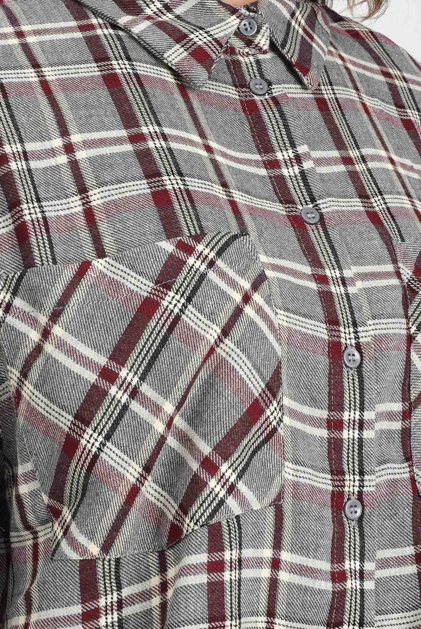 ONLY Camicia a manica lunga da donna con fantasia a quadri nei toni del grigio, bordeaux e panna 15351443 Gargoyle ONLY