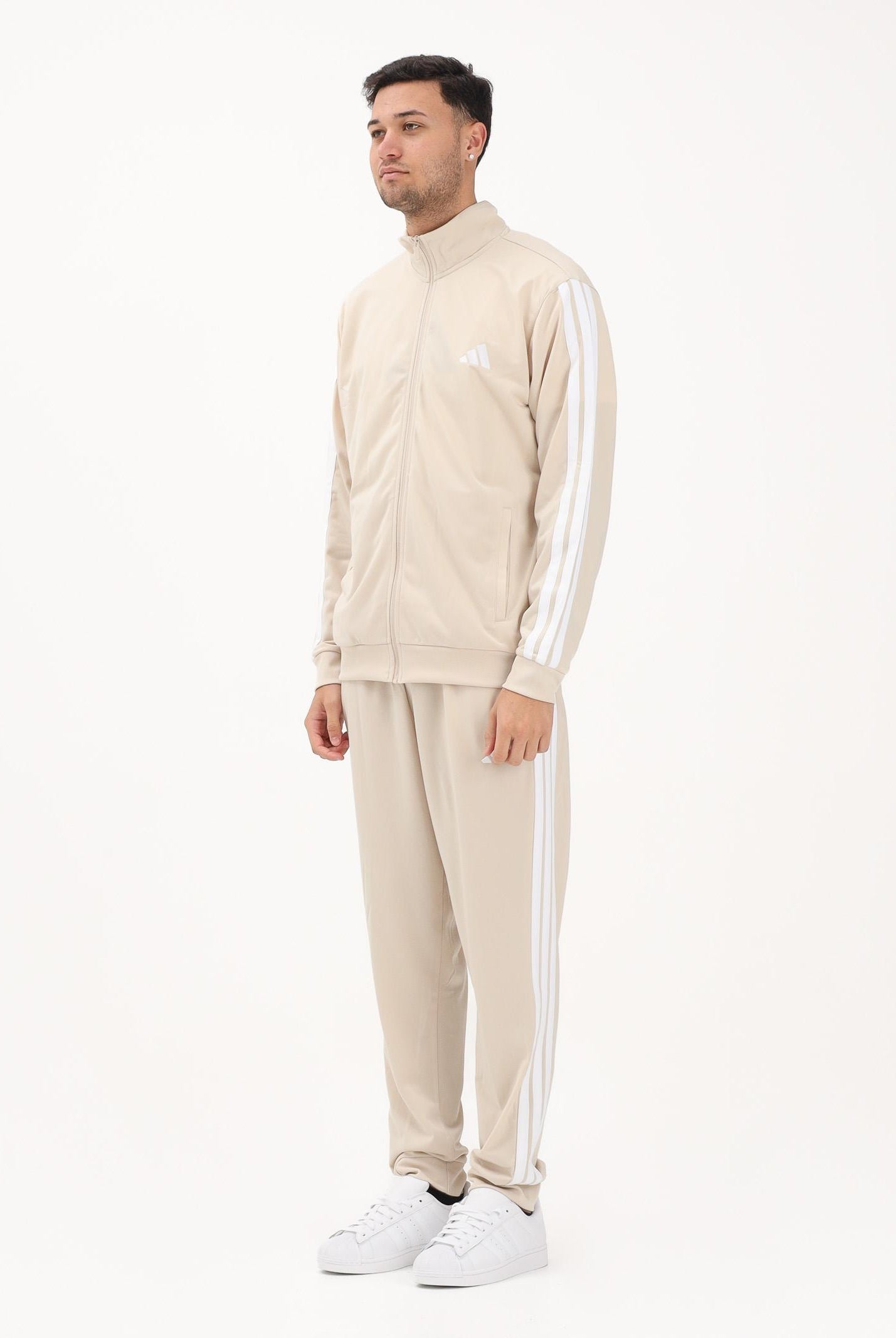 ADIDAS PERFORMANCE Tuta Basic 3-Stripes Fleece beige da uomo KR5358 . ADIDAS PERFORMANCE