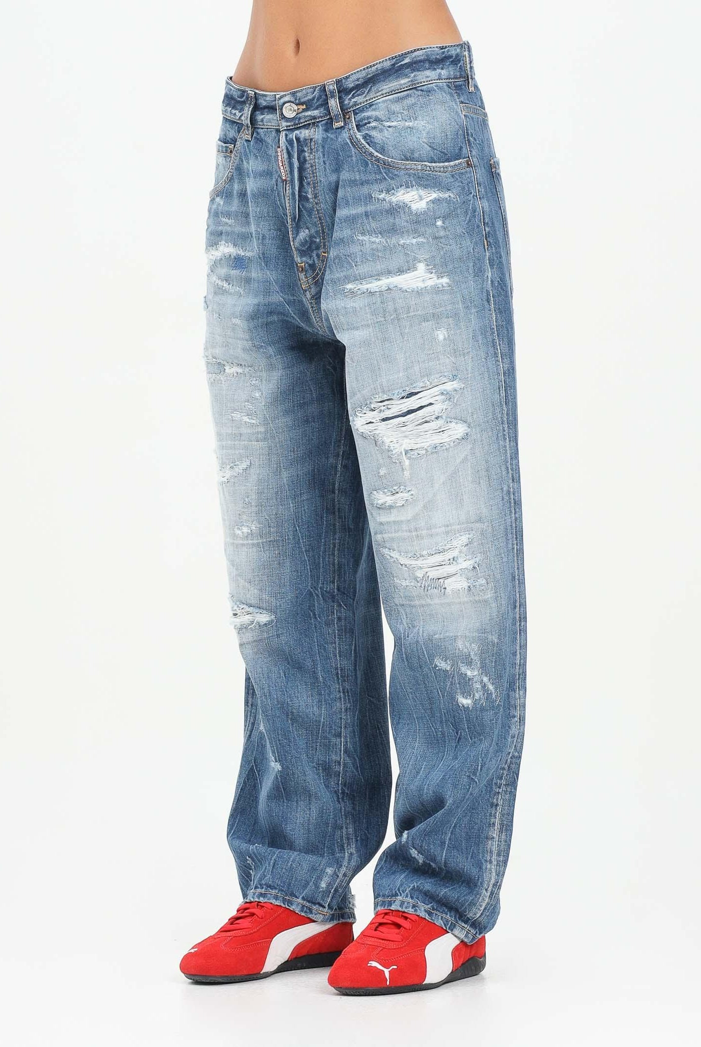 DSQUARED2 Jeans in denim chiaro per donna, ragazzi e bambini con dettagli destroyed DQ3082D0AEN DQ01 DSQUARED2