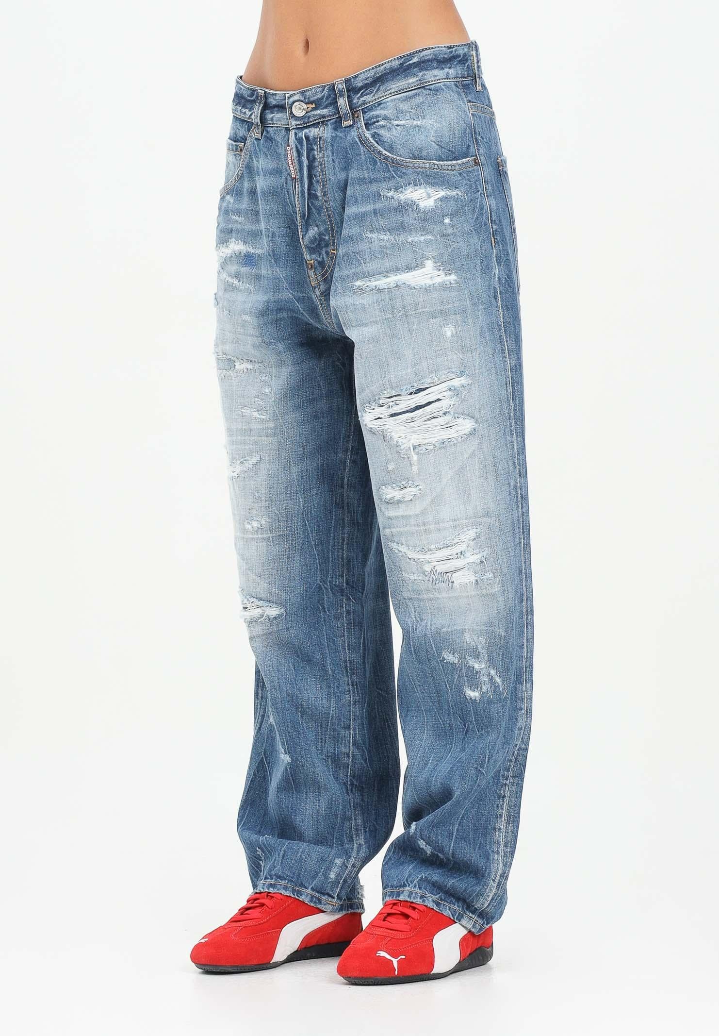 DSQUARED2 Jeans in denim chiaro per donna, ragazzi e bambini con dettagli destroyed DQ3082D0AEN DQ01 DSQUARED2