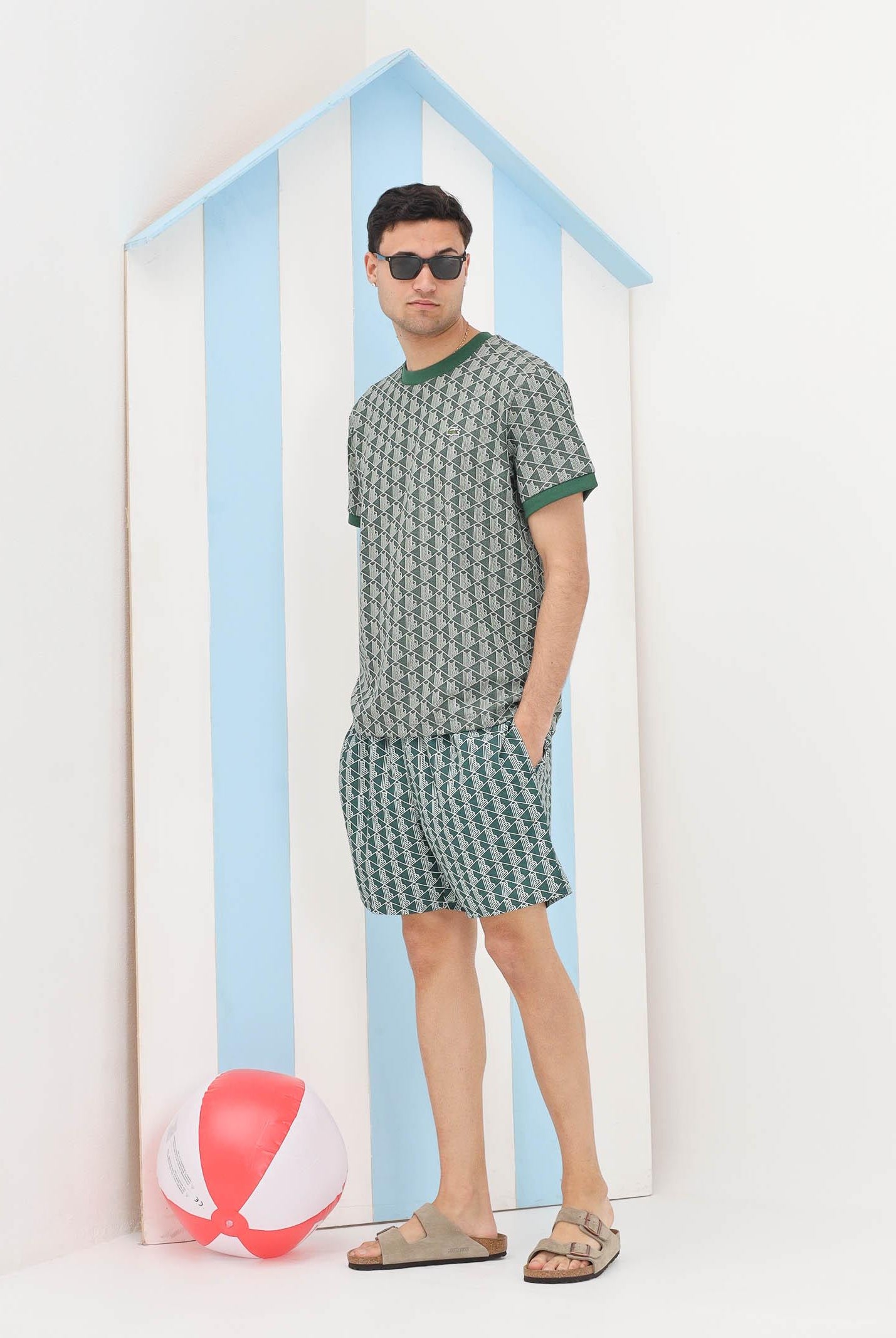 LACOSTE Shorts mare verde da uomo con stampa monogramma MH9086 D1R LACOSTE