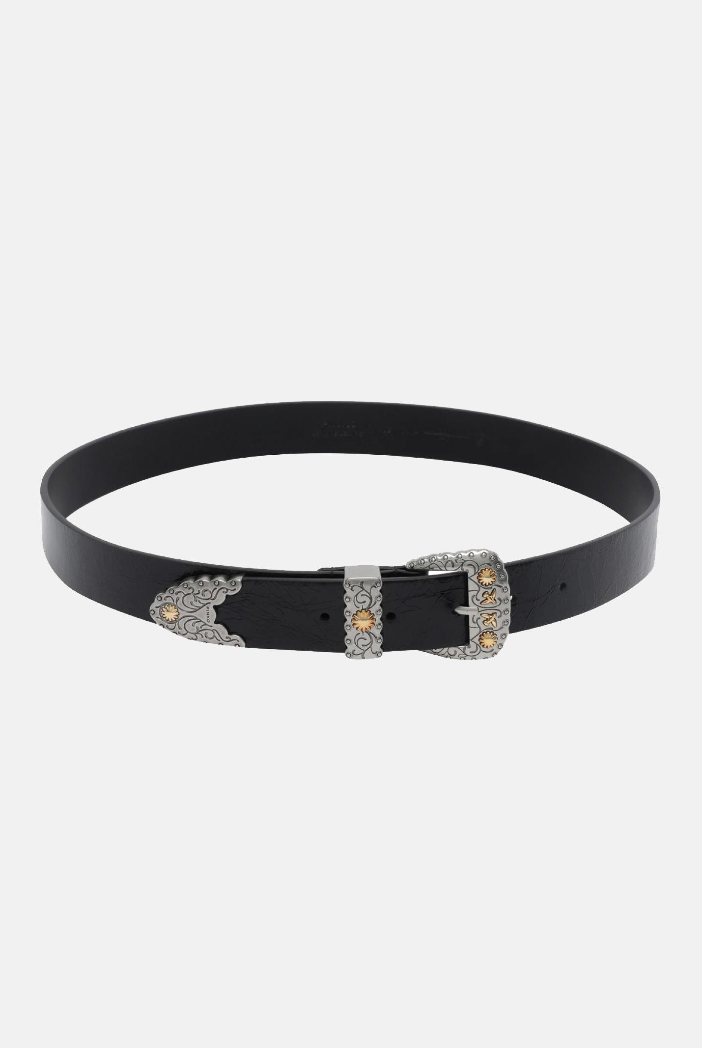 PINKO Cintura nera da donna in pelle shiny con finiture metalliche 106692A315 Z99O PINKO