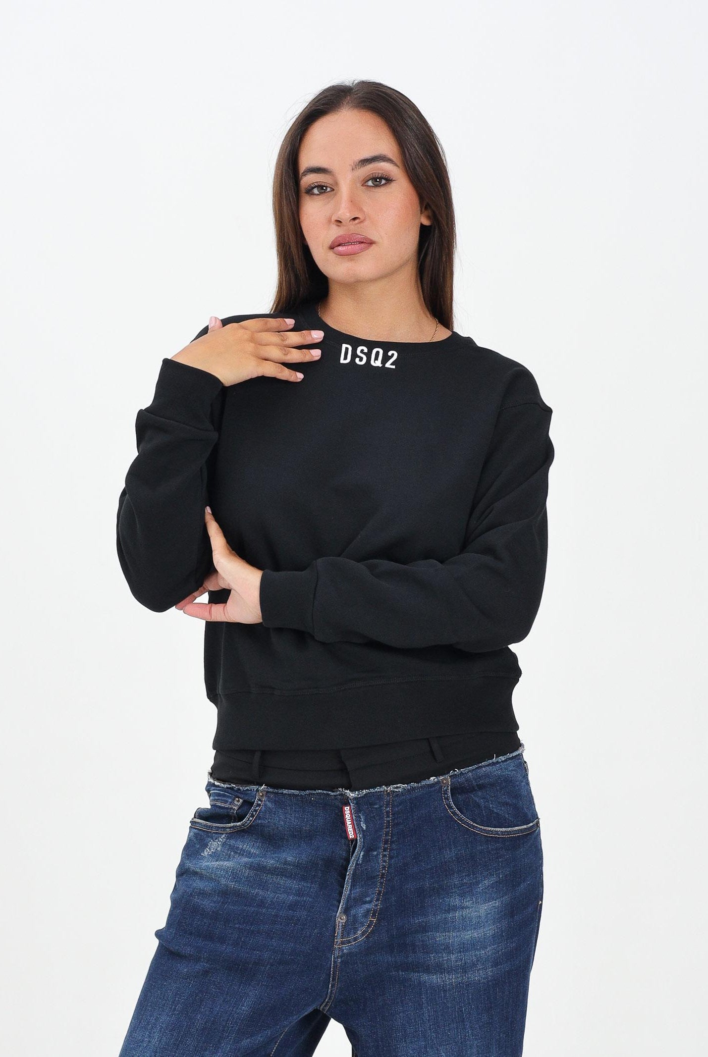 DSQUARED2 Felpa girocollo nera per donna, ragazze e bambine con logo DSQ2 DQ3017D0AEY DQ900 DSQUARED2