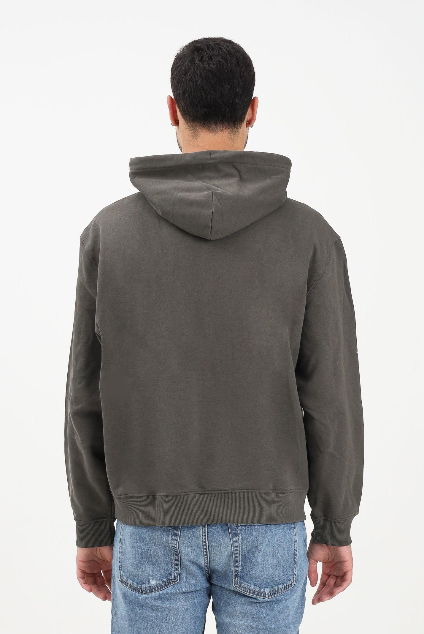 CALVIN KLEIN JEANS Felpa con cappuccio verde militare da uomo rifinita da ricamo logo LV04RC297GPAR  CALVIN KLEIN JEANS