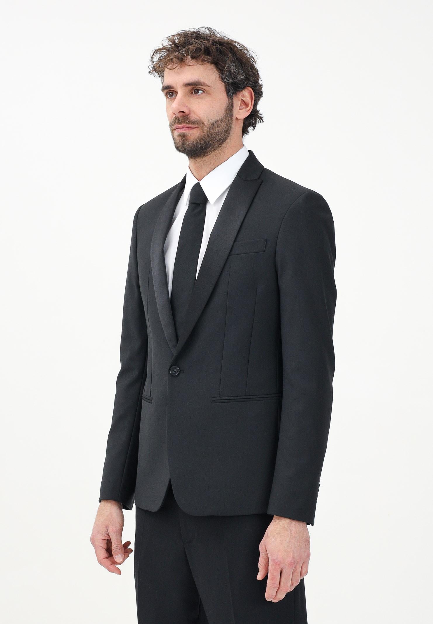 PATRIZIA PEPE Giacca monopetto nera da uomo con rever in raso 5SB661/A1WK J2W2Black - Black PATRIZIA PEPE