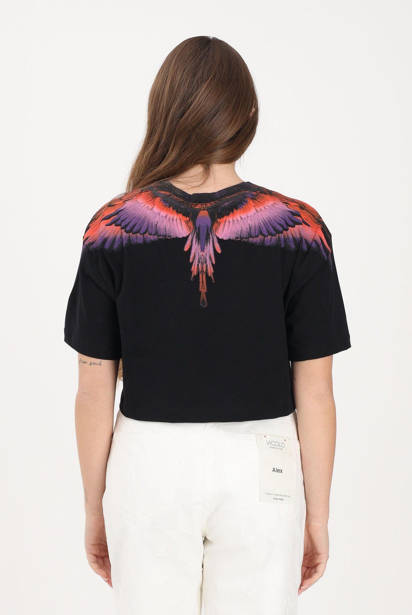 MARCELO BURLON COUNTY OF MILAN T-shirt a manica corta nera da donna con stampa ali e taglio crop 26ECM30122 NEVIAR MARCELO BURLON COUNTY OF MILAN