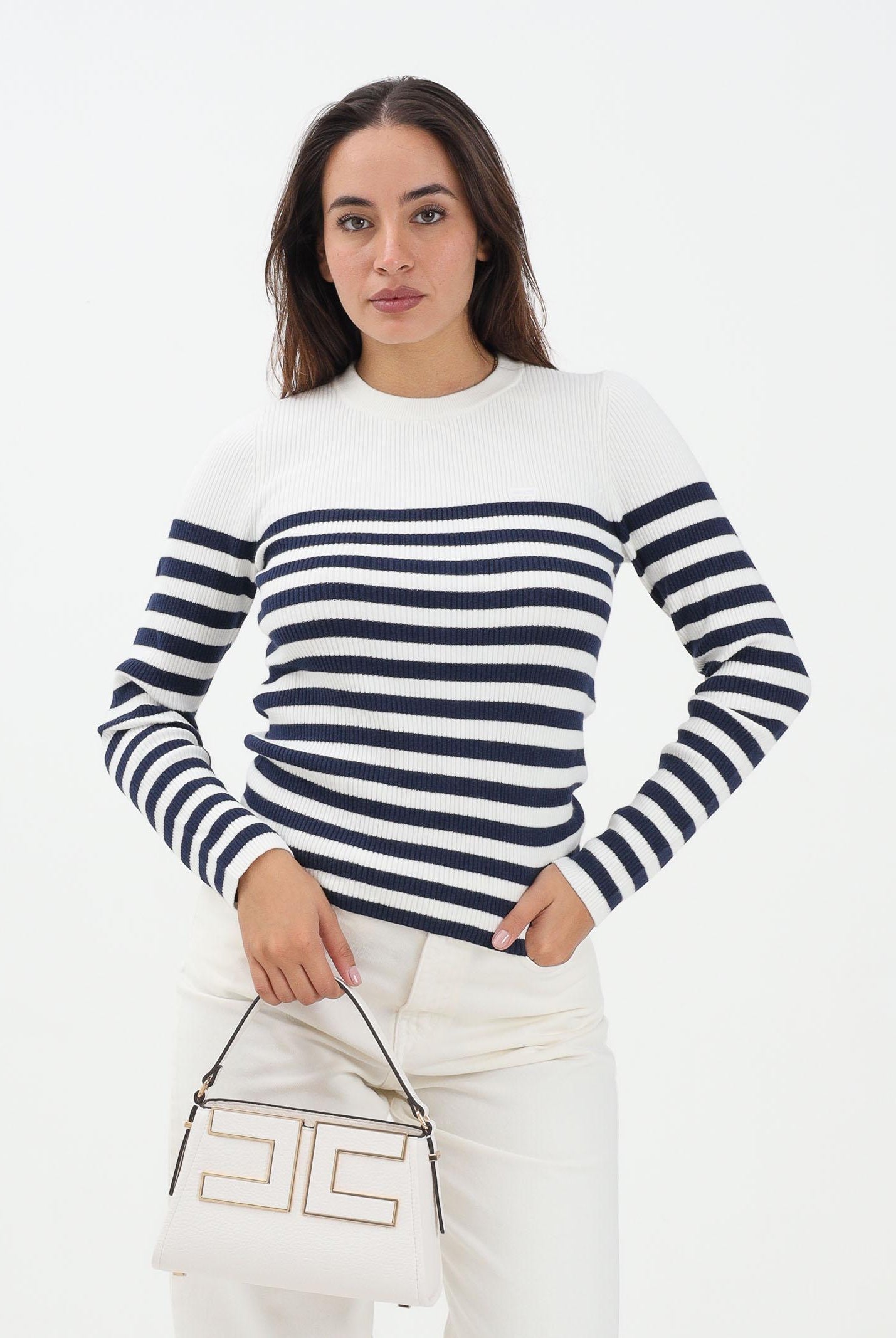 LEVI'S® Maglioncino girocollo bianco da donna con motivo a righe blu A0719-0036 LEVI'S®