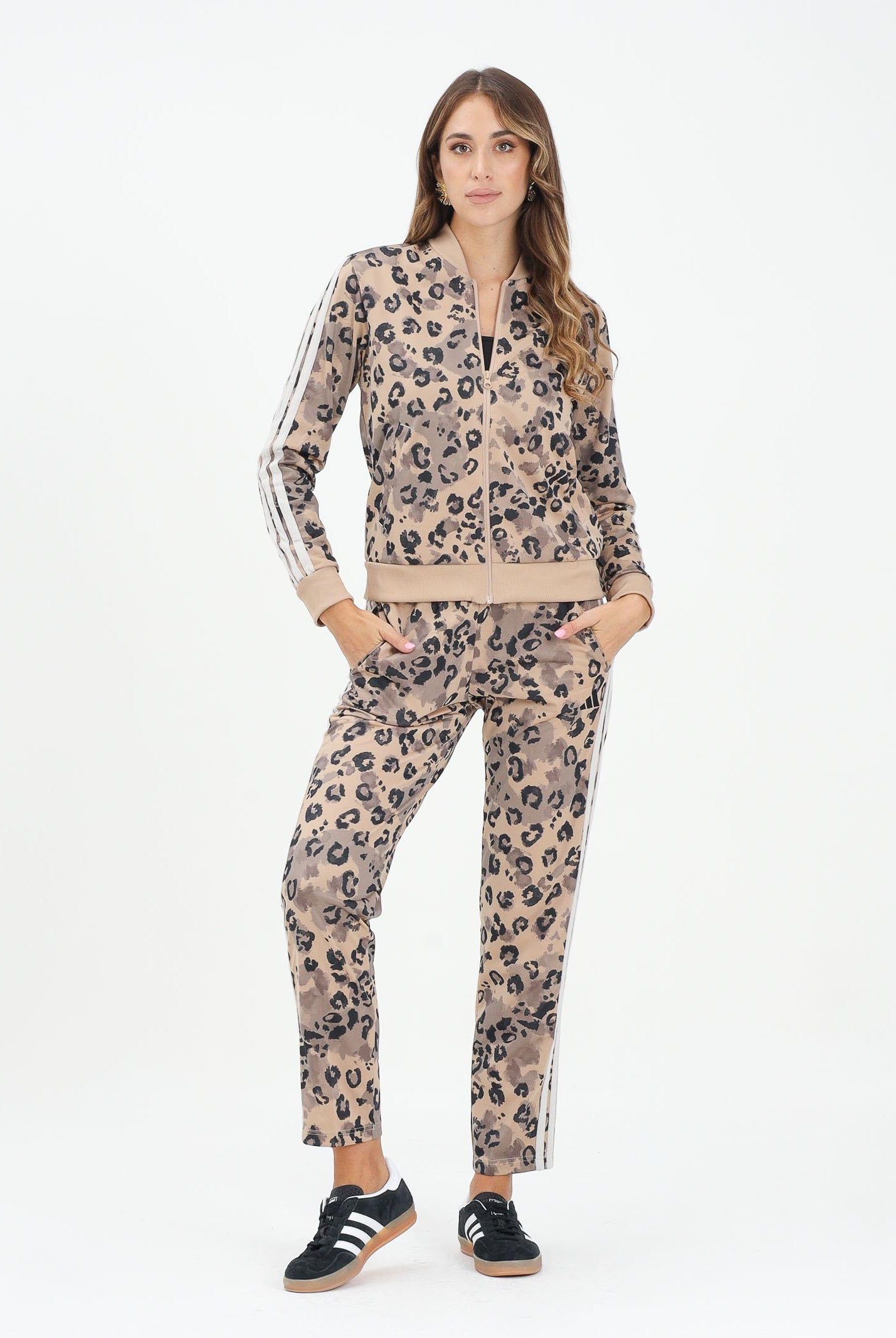 ADIDAS PERFORMANCE Tuta Essentials 3-Stripes Leo beige da donna JW8760  ADIDAS PERFORMANCE