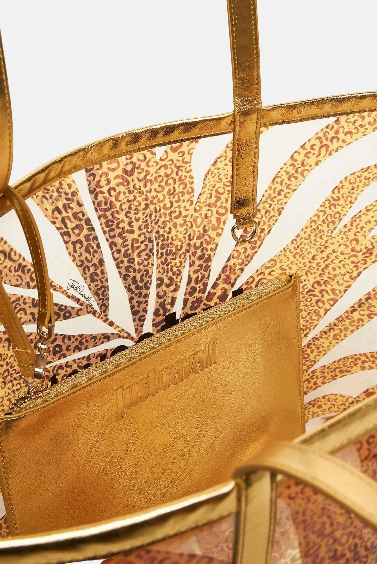 JUST CAVALLI Borsa mare oro da donna con stampa tropicale 80RA4BS2ZSE22 R79 JUST CAVALLI