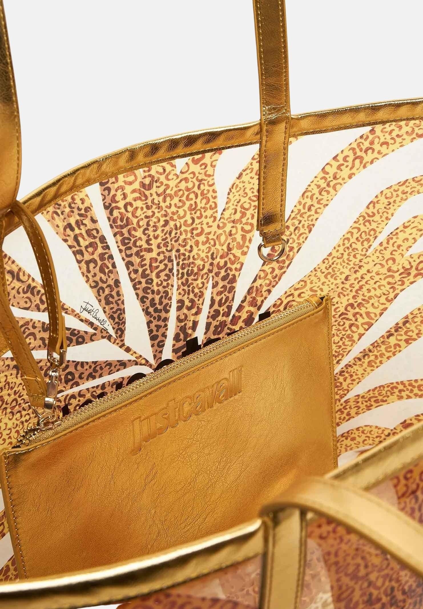 JUST CAVALLI Borsa mare oro da donna con stampa tropicale 80RA4BS2ZSE22 R79 JUST CAVALLI