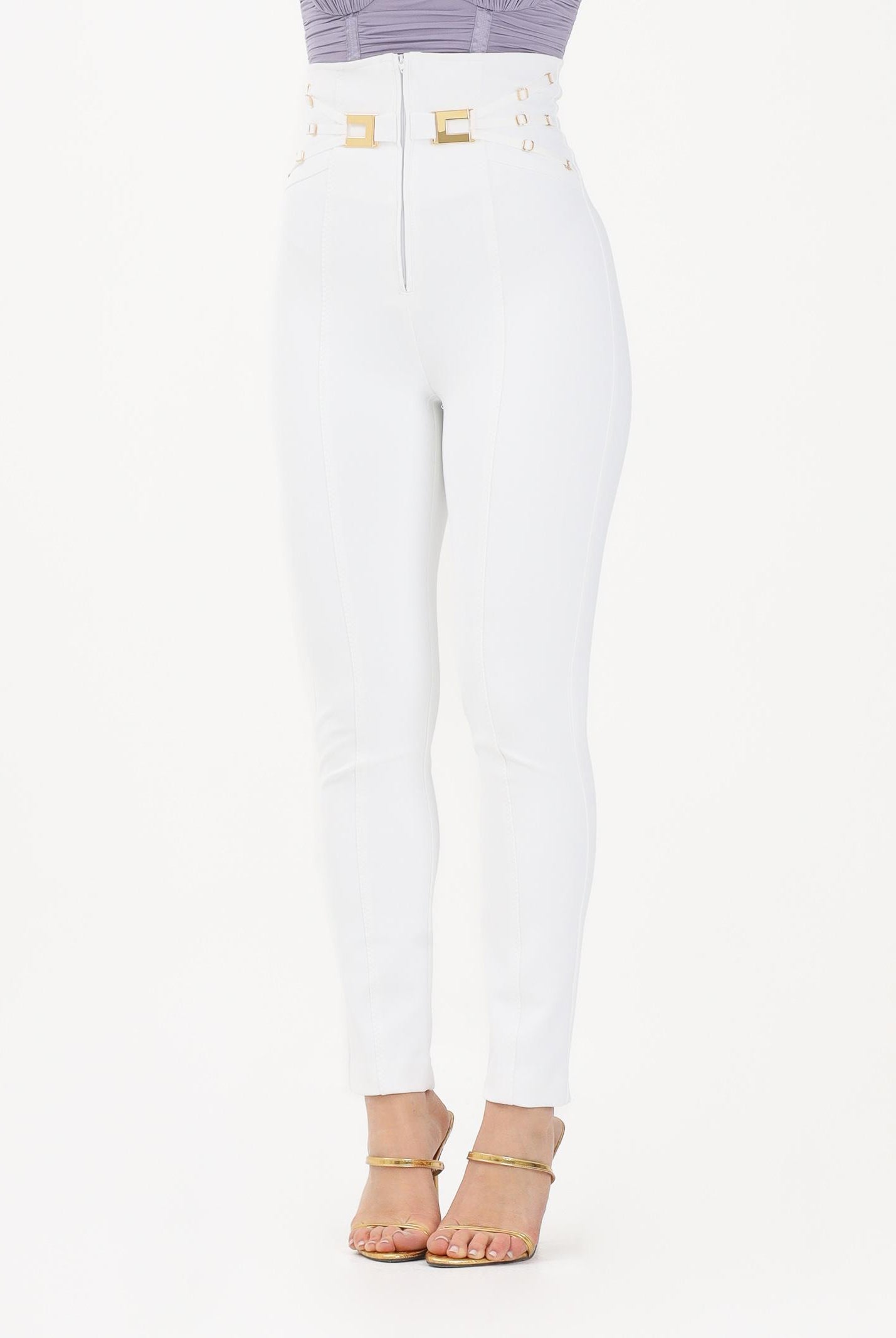 ELISABETTA FRANCHI Pantalone elegante avorio da donna con elastici PA15861E2 360 ELISABETTA FRANCHI