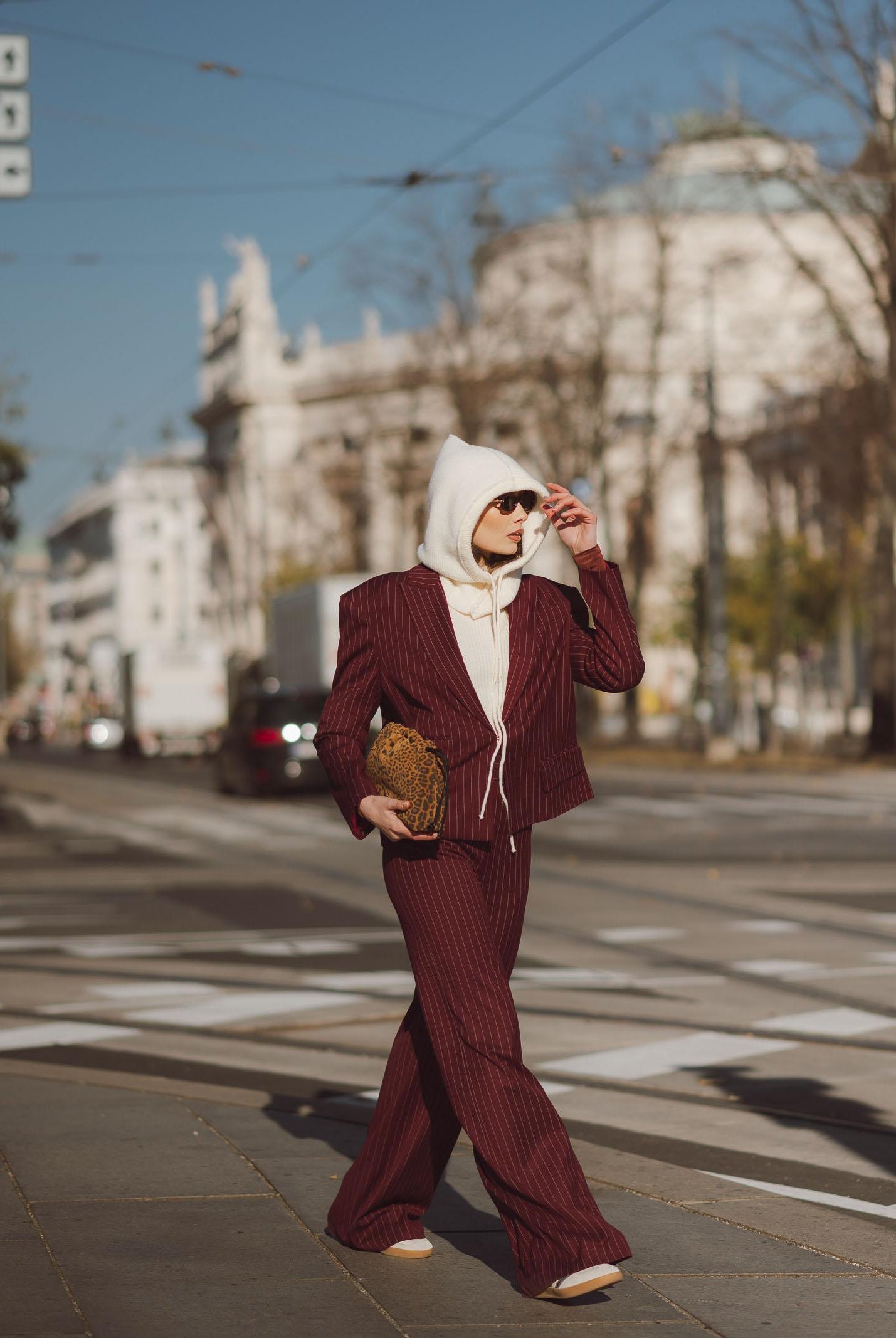 SANTAS Pantalone elegante POUVOIR bordeaux da donna con micro gessatura PV2626 BO SANTAS