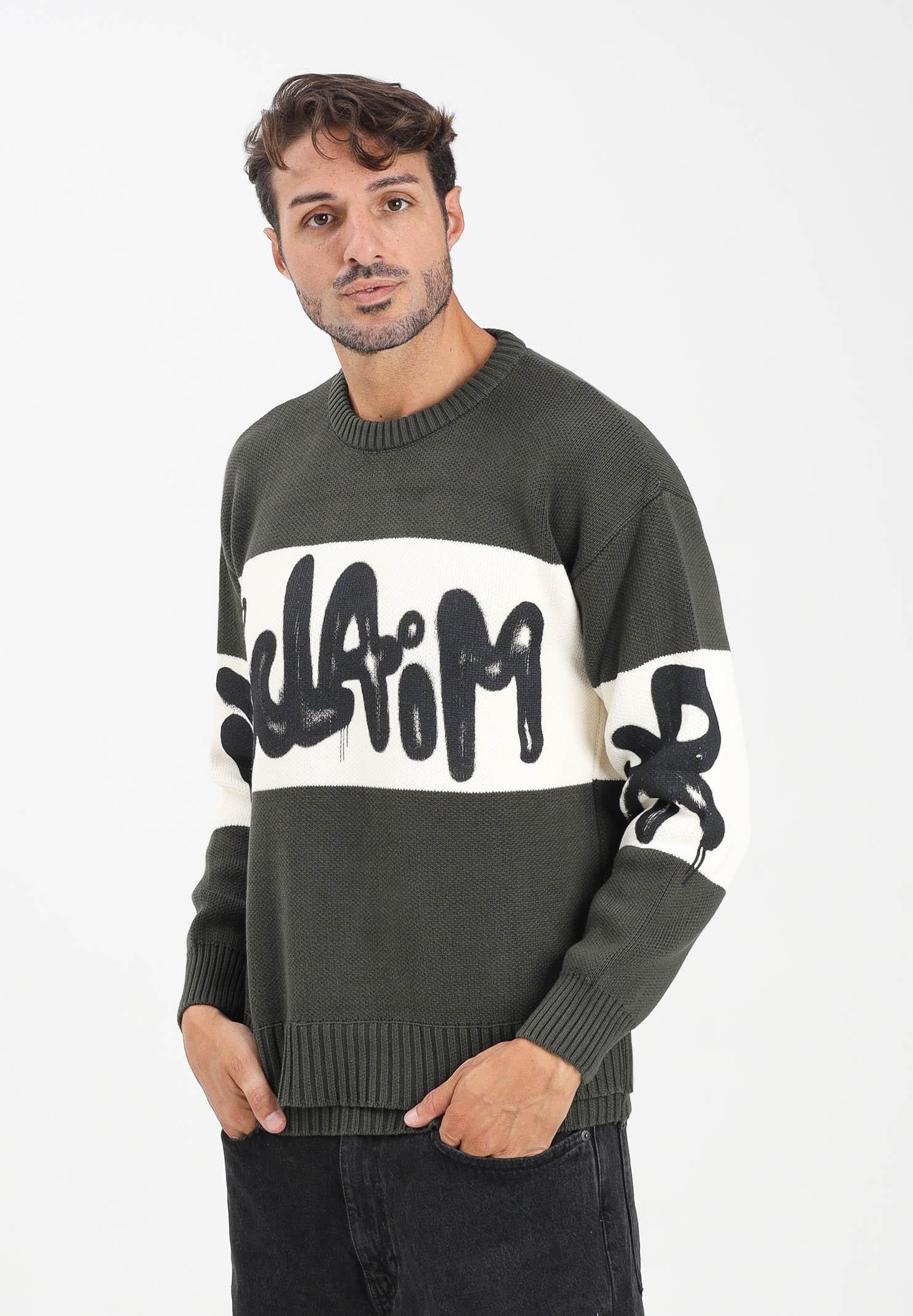 DISCLAIMER Maglioncino girocollo verde mimetico da uomo con logo 25IDS55201 VE DISCLAIMER