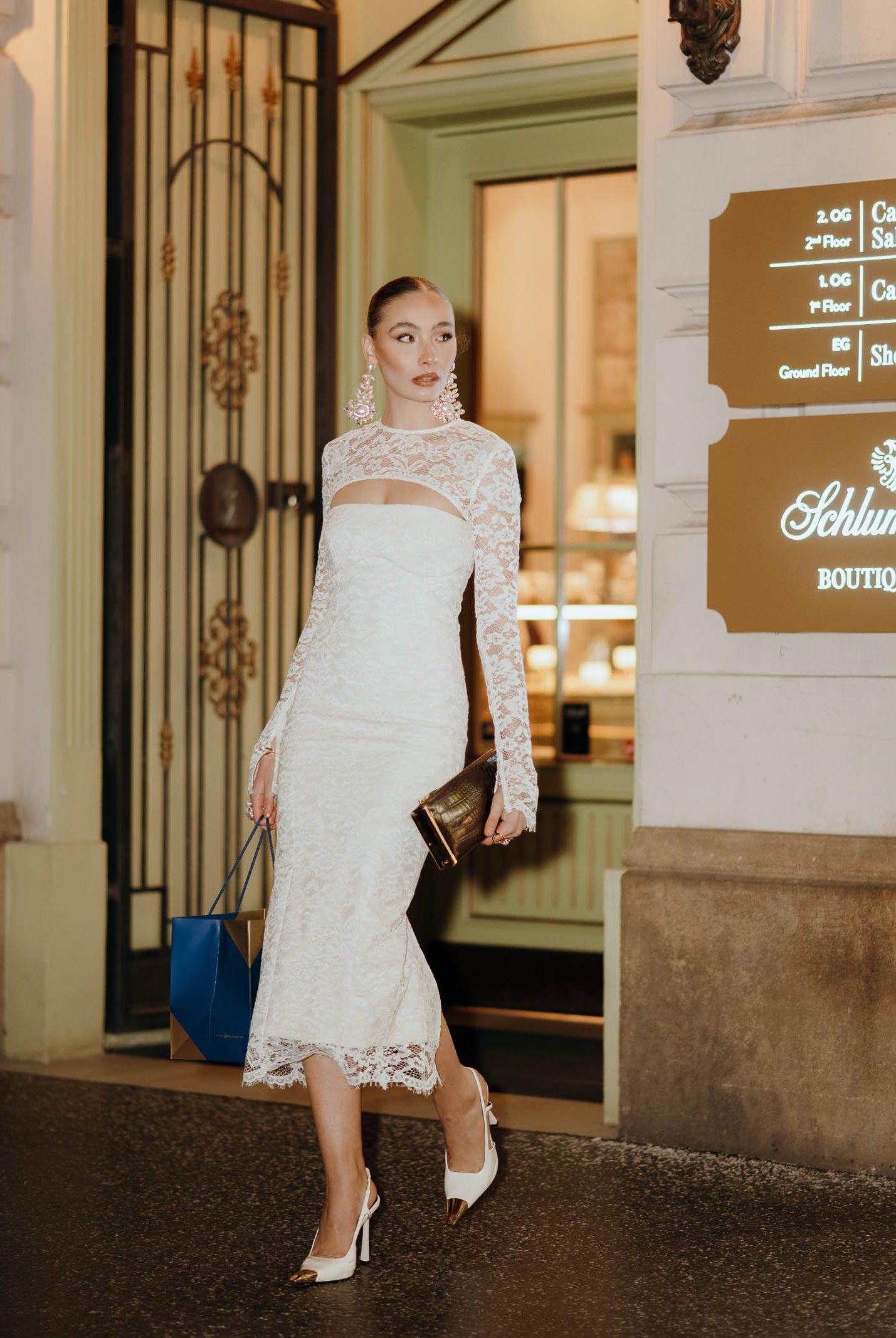 SANTAS Abito midi CHARME in pizzo panna da donna PV2602 PA SANTAS