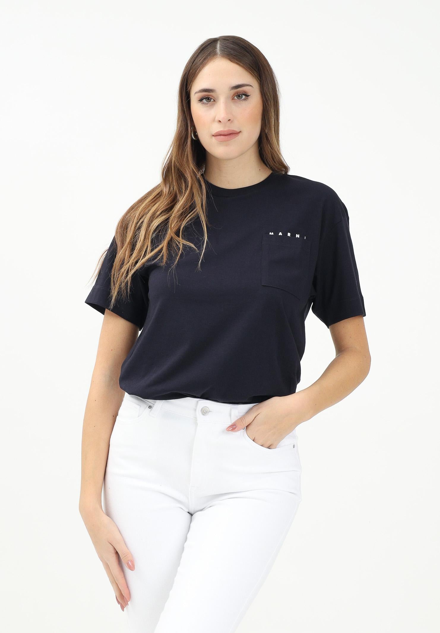 MARNI T-shirt a manica corta blu per donna, ragazzi e bamini con taschino e logo M01415M00RF 0M803 MARNI
