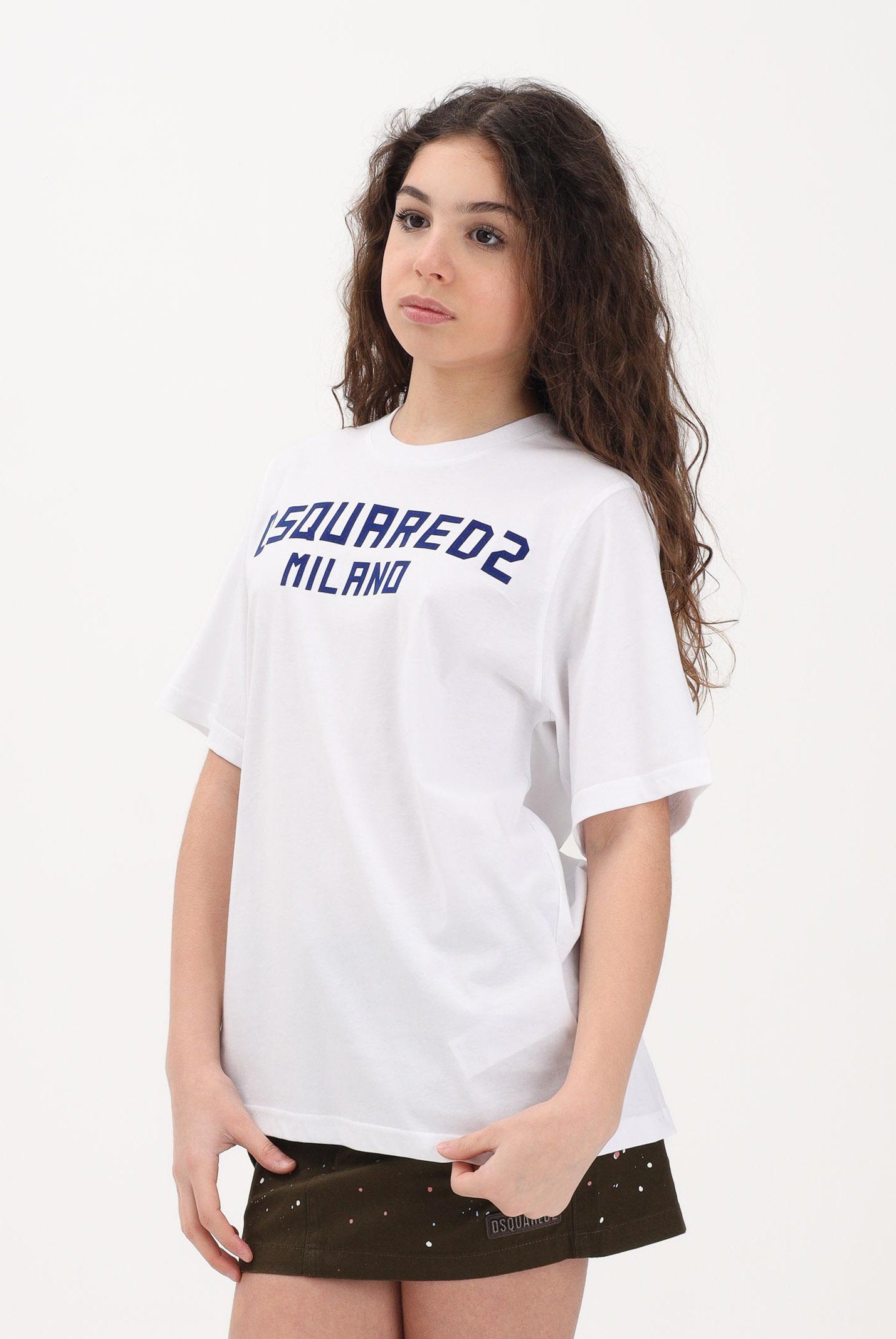 DSQUARED2 T-shirt a manica corta bianca per donna, ragazzi e bambini con stampa logo DQ3164D0015 DQ100 DSQUARED2