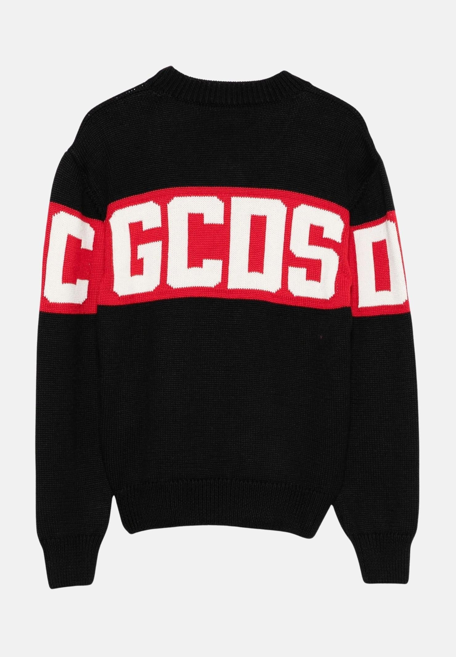 GCDS maglione nero per bambino e bambina caratterizzato da logo ricamato. B2KU1526BA7 99 GCDS