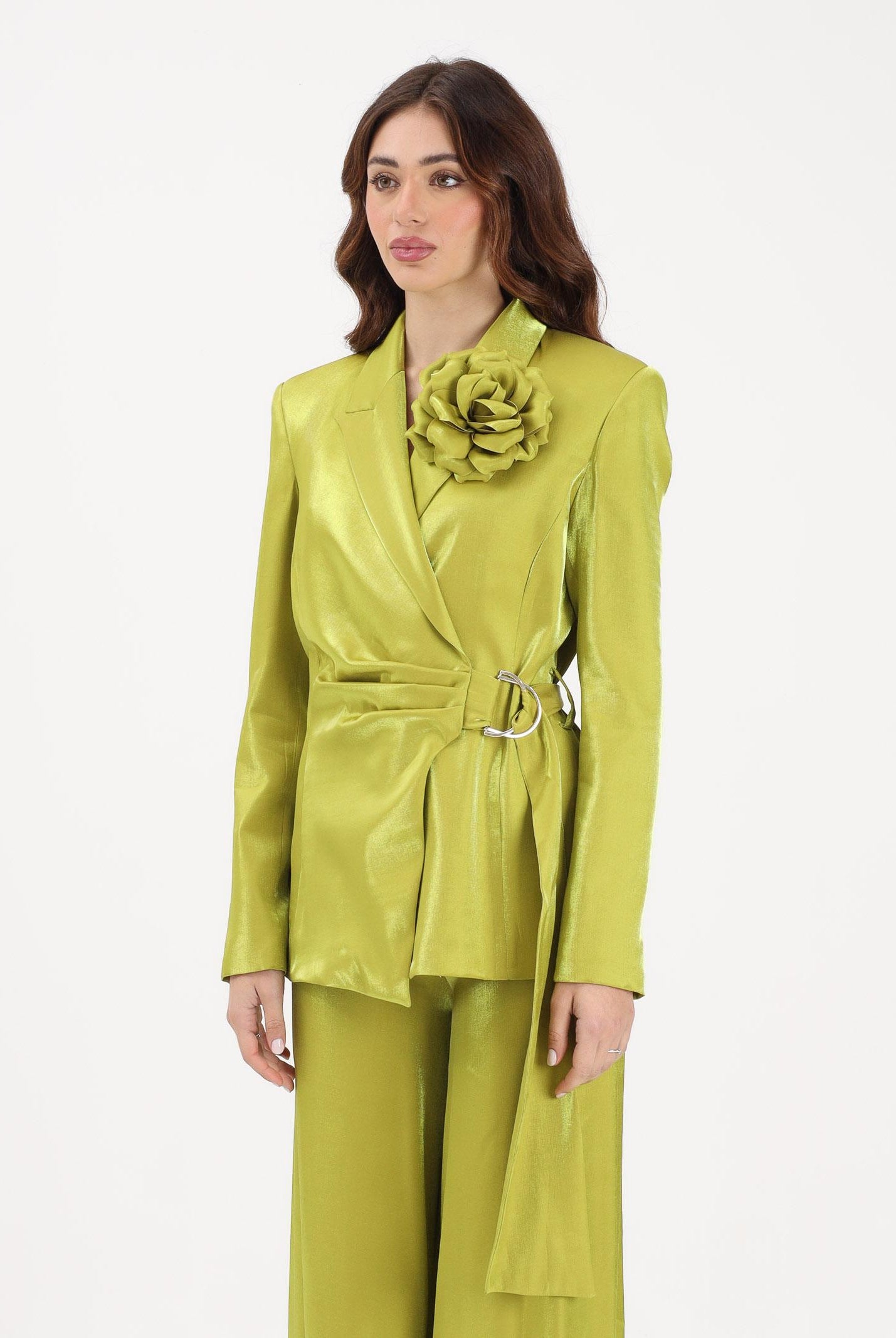 SHIT Giacca verde da donna con spilla fiore SH26007 AV SHIT