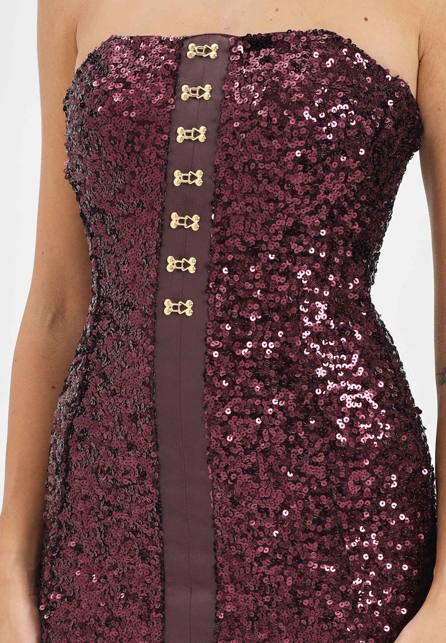 ELISABETTA FRANCHI Abito midi bordeaux da donna completamente ricoperto di paillettes AB88357E2 EA4 ELISABETTA FRANCHI