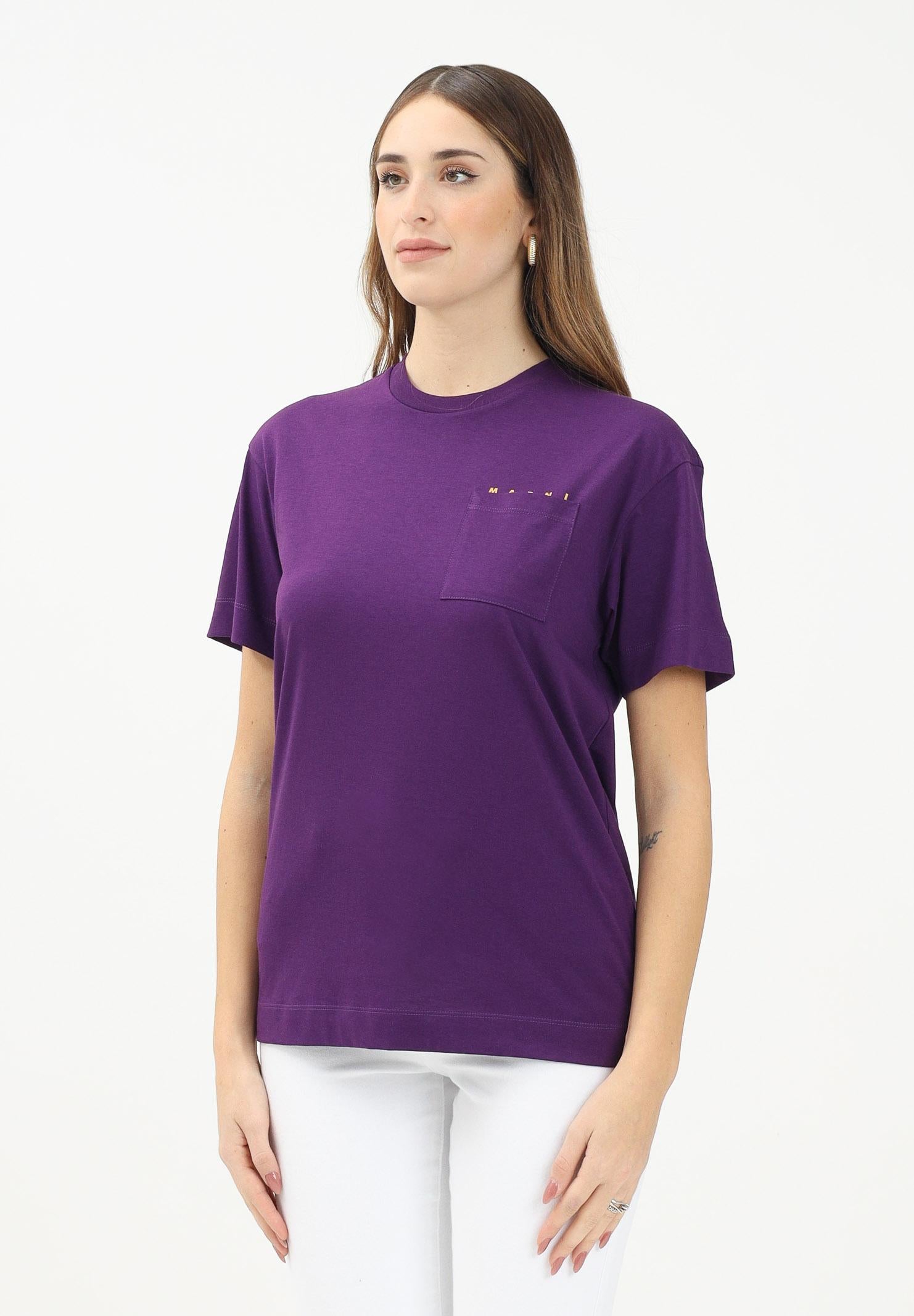 MARNI T-shirt a manica corta viola per donna, ragazzi e bamini con taschino e logo M01415M00RF 0M609 MARNI