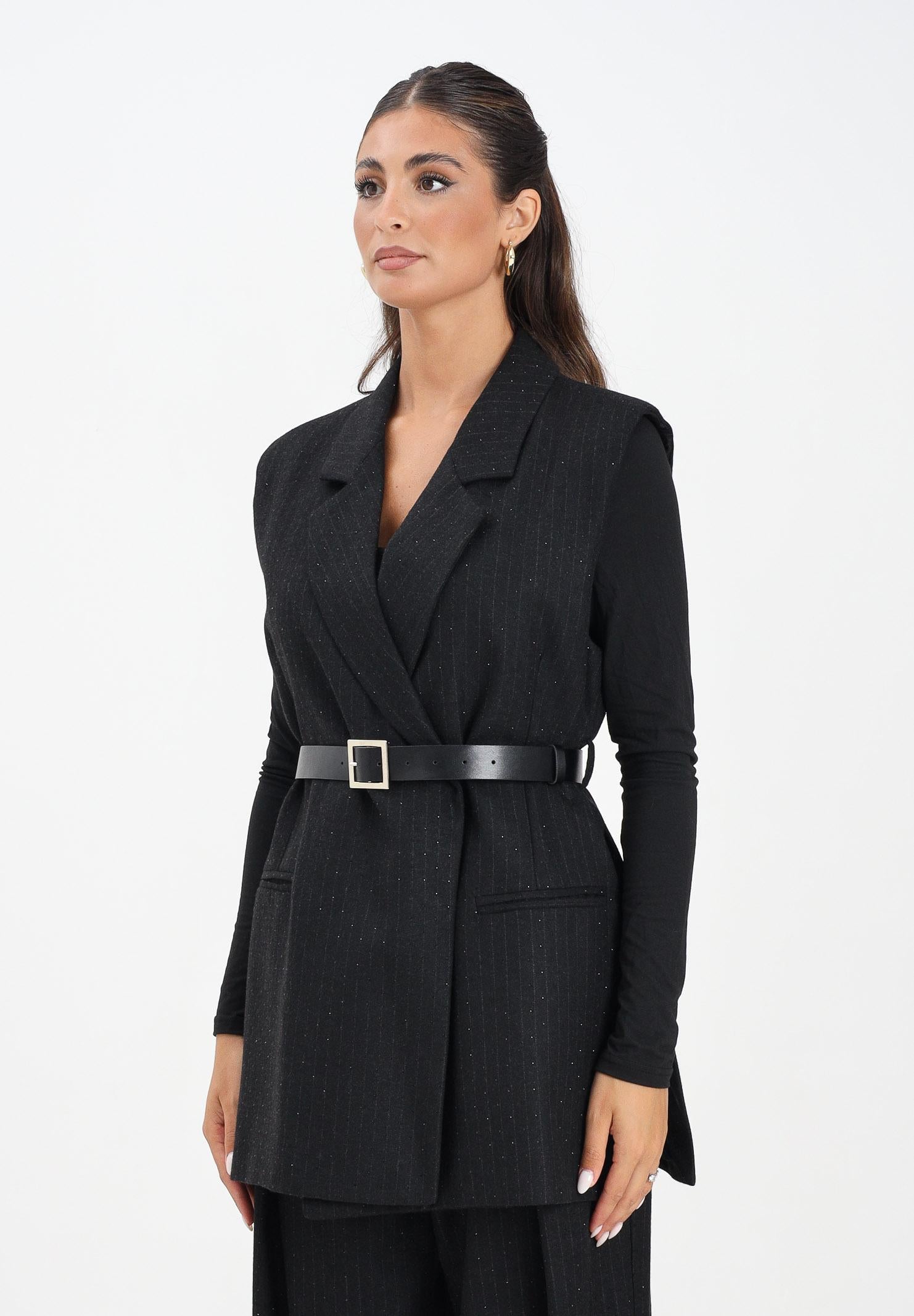 VICOLO Gilet nero da donna in tessuto gessato con leggera trama luminosa TF0130 FFNE VICOLO