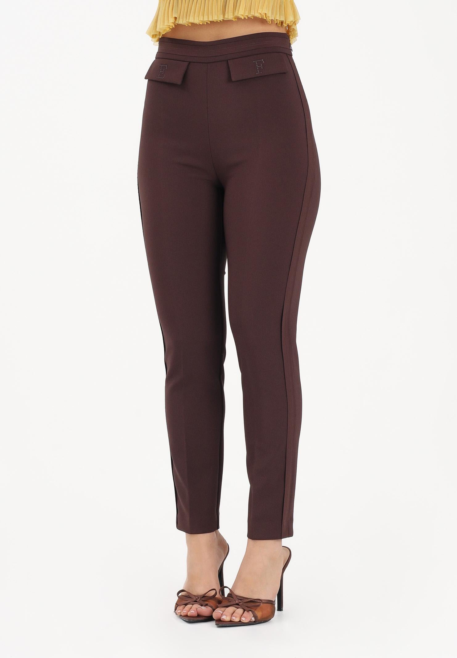 ELISABETTA FRANCHI Pantalone elegante cacao da donna con logo ricamato PA17061E2 644 ELISABETTA FRANCHI