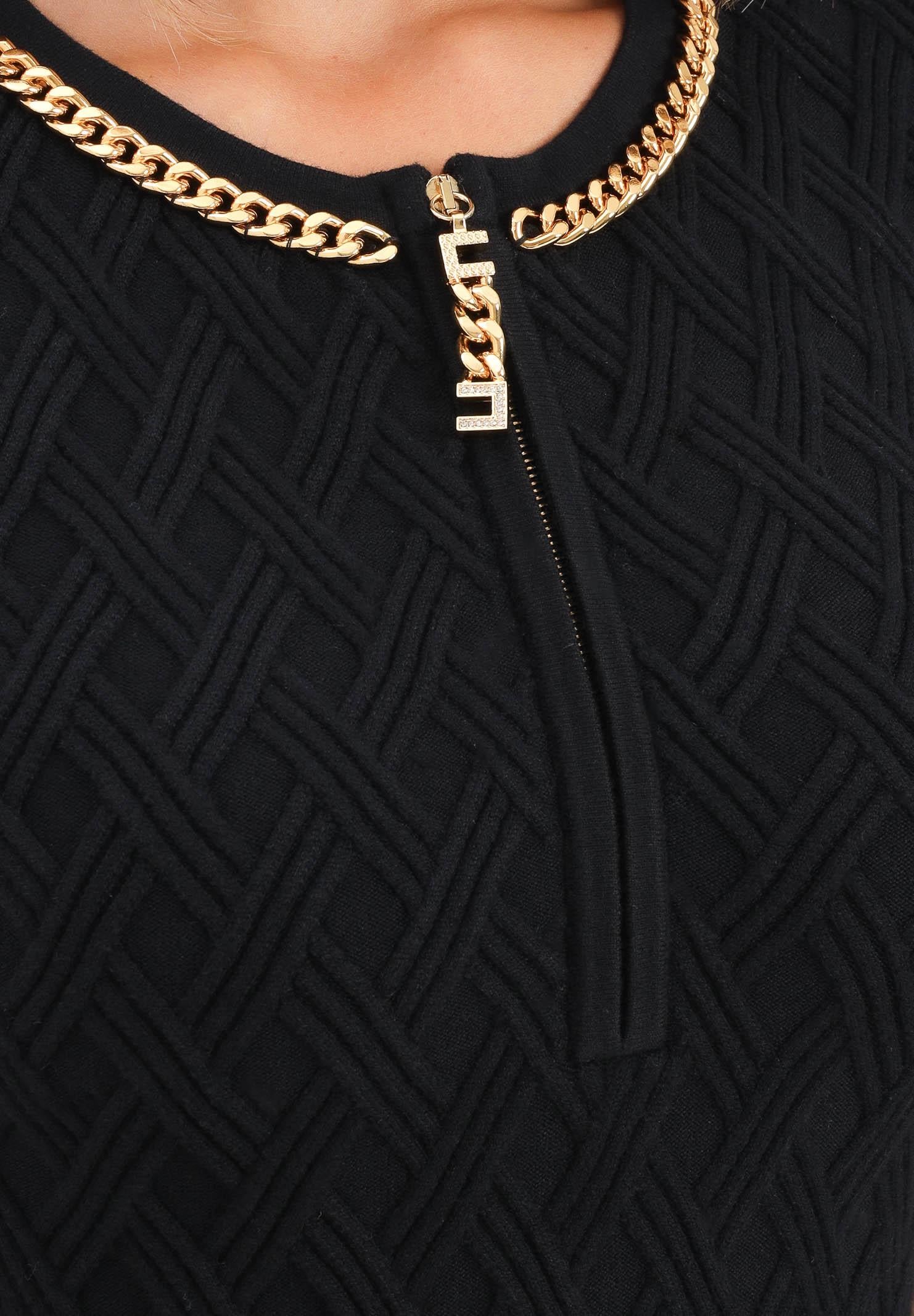 ELISABETTA FRANCHI Abito corto in maglia nero da donna con dettaglio gioiello AM20B56E2 110 ELISABETTA FRANCHI