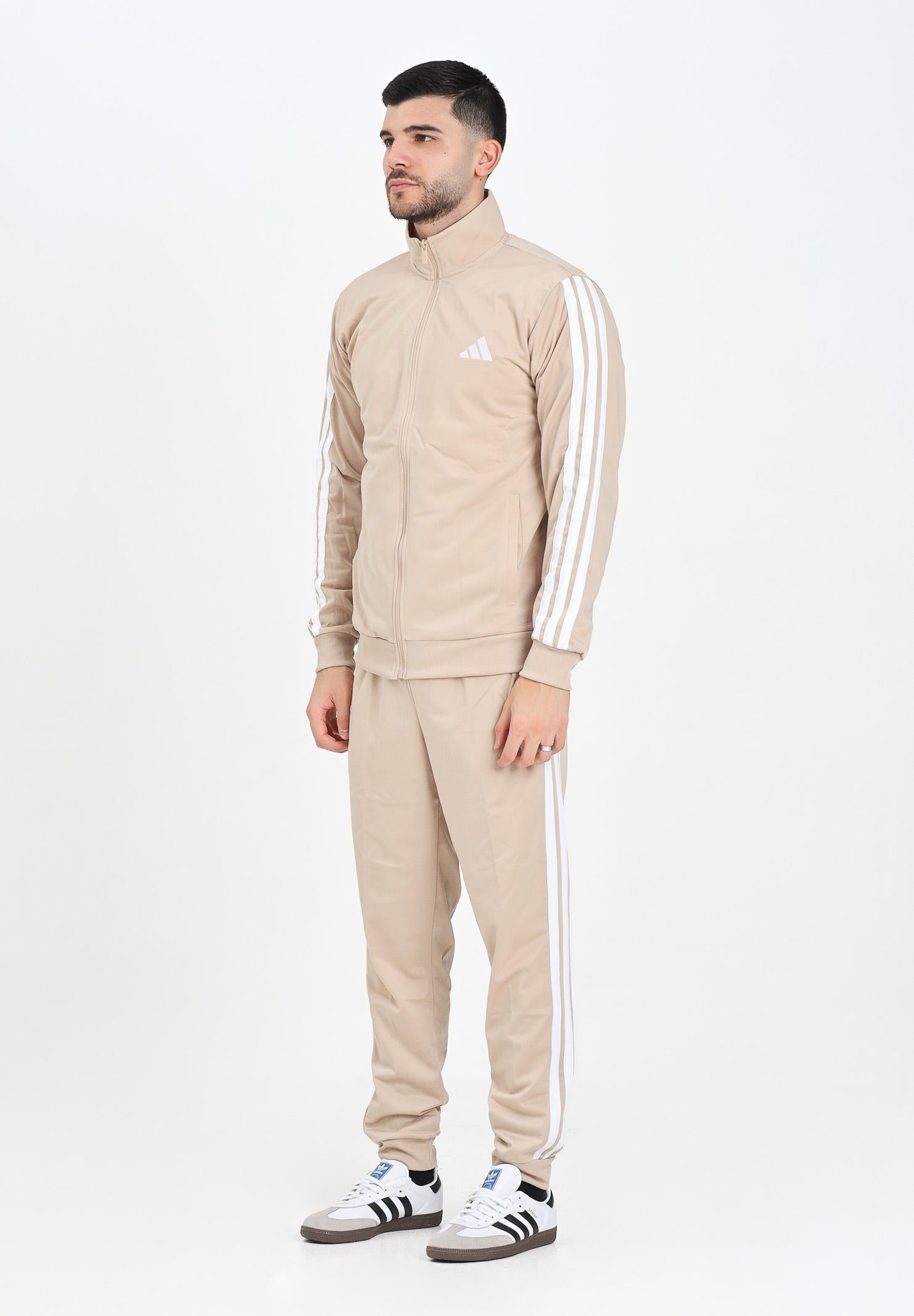 ADIDAS PERFORMANCE Tuta Basic 3 Stripe Tricot beige da uomo JX8732 . ADIDAS PERFORMANCE