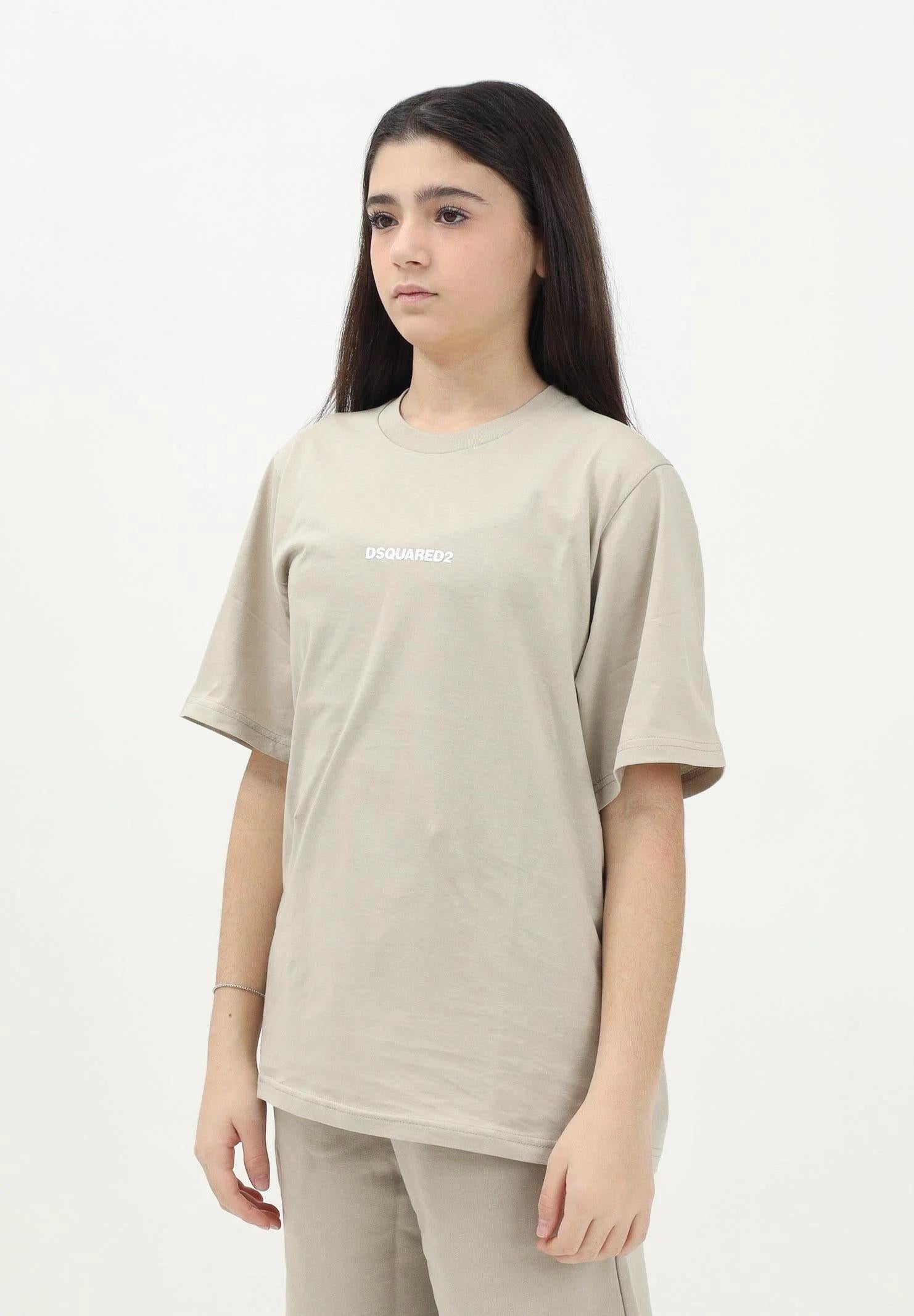 DSQUARED2 T-shirt a manica corta beige per donna, ragazzi e bambini con logo DSQUARED2 DQ2823D004G DQ717 DSQUARED2