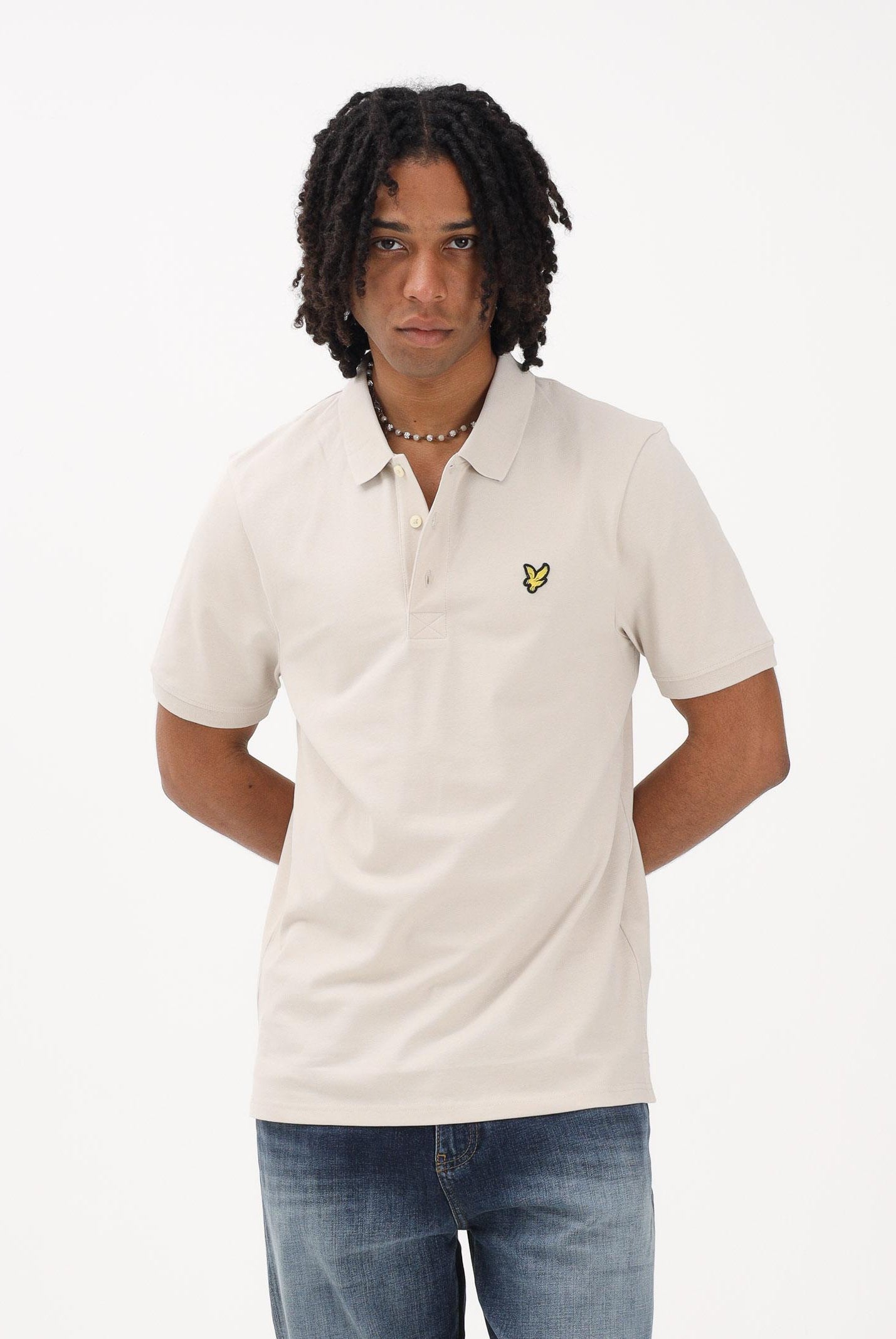 LYLE & SCOTT Polo a manica corta beige da uomo con patch logo golden eagle SP400VOG W870 LYLE & SCOTT