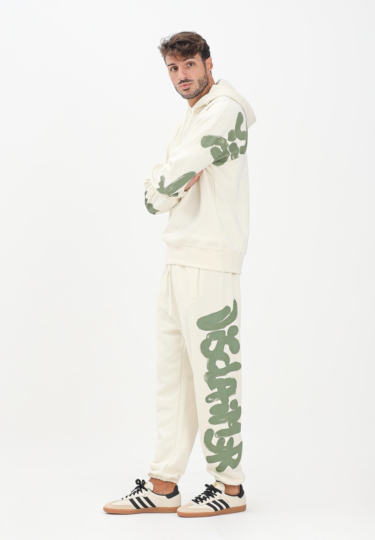 DISCLAIMER Pantalone sportivo panna da uomo con stampa logo verde 25IDS55101 LAVE DISCLAIMER